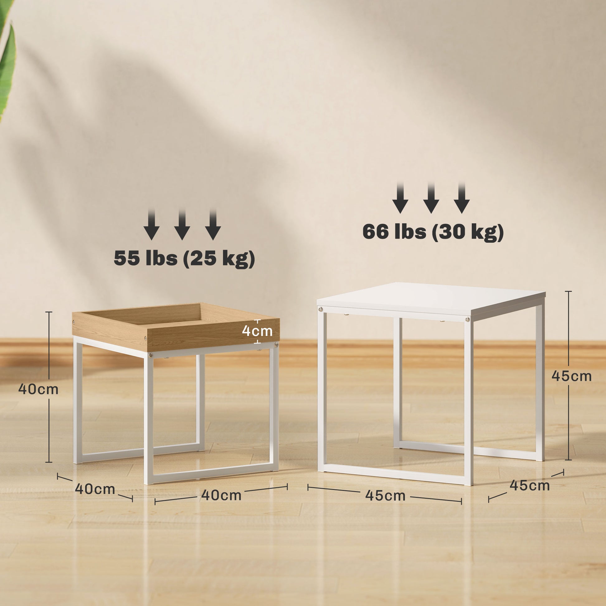 Moderner Couchtisch, 2er-Set Sofatisch, für kleine Räume, Quadratisch, MDF, Metall