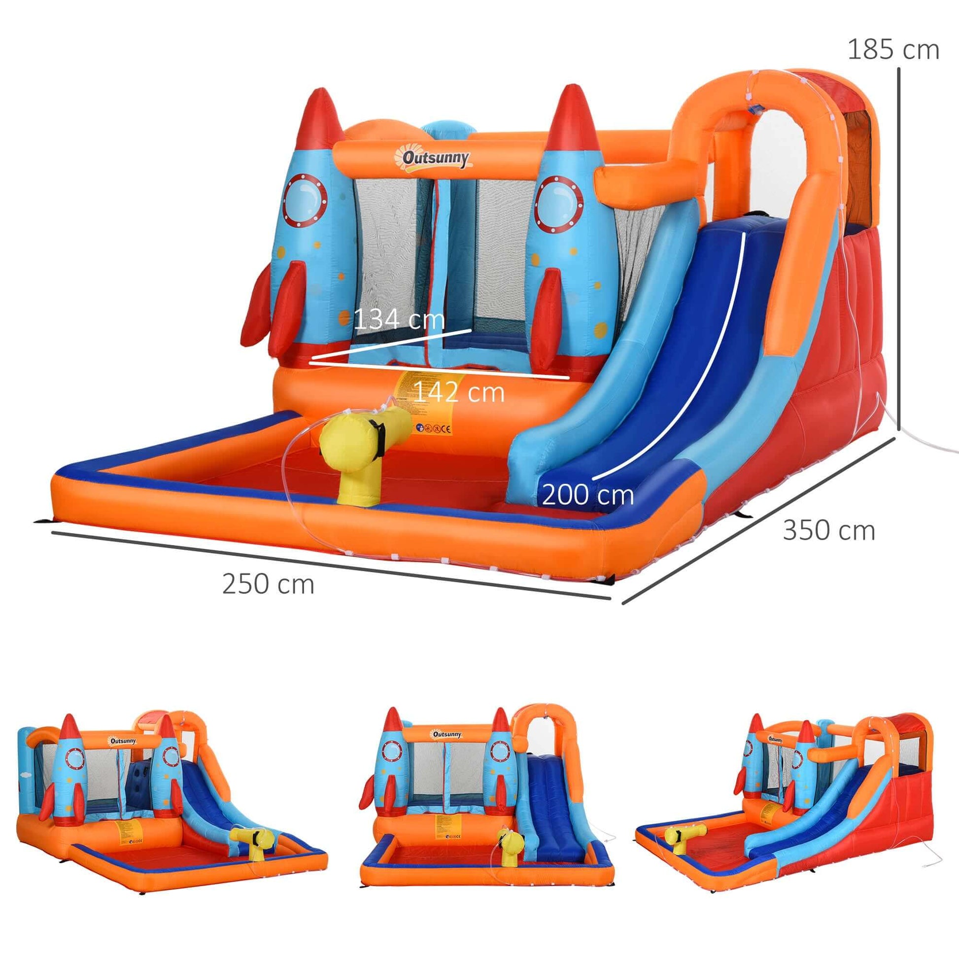 Outsunny Aufblasbare Hüpfburg mit Rutsche, Pool & Kletterwand – 350 × 250 × 185 cm – inkl. Gebläse & Zubehör – Mehrfarbig