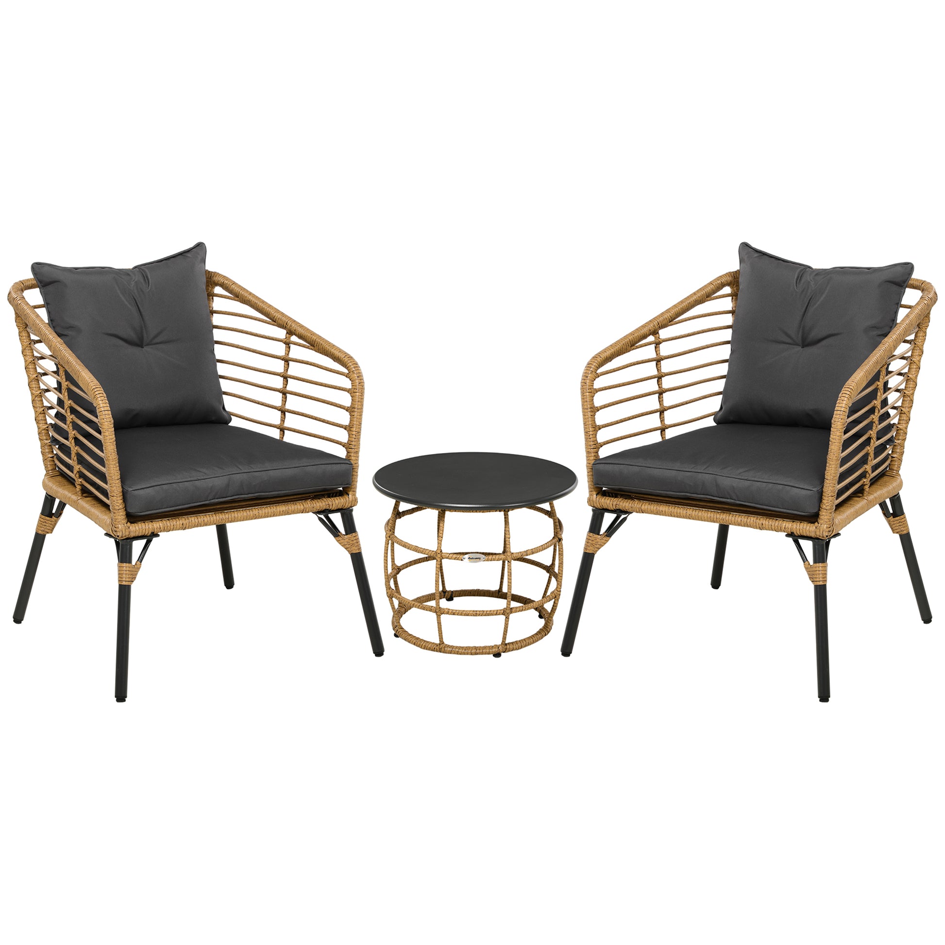 3-teiliges Bistro-Set, wetterbeständig, 1 Beistelltisch, 2 Stühle, 62 cm x 65 cm x 78 cm