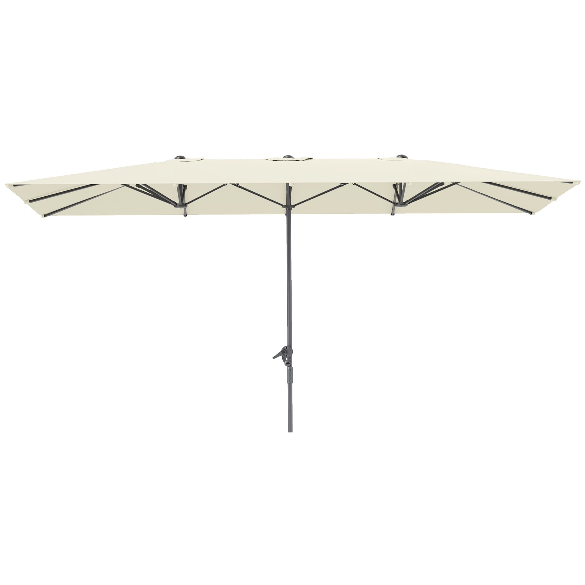 Doppelseitiger Schirm, 451 x 264 cm mit Kurbelsystem, 12 Metallstreben, Aluminiummast