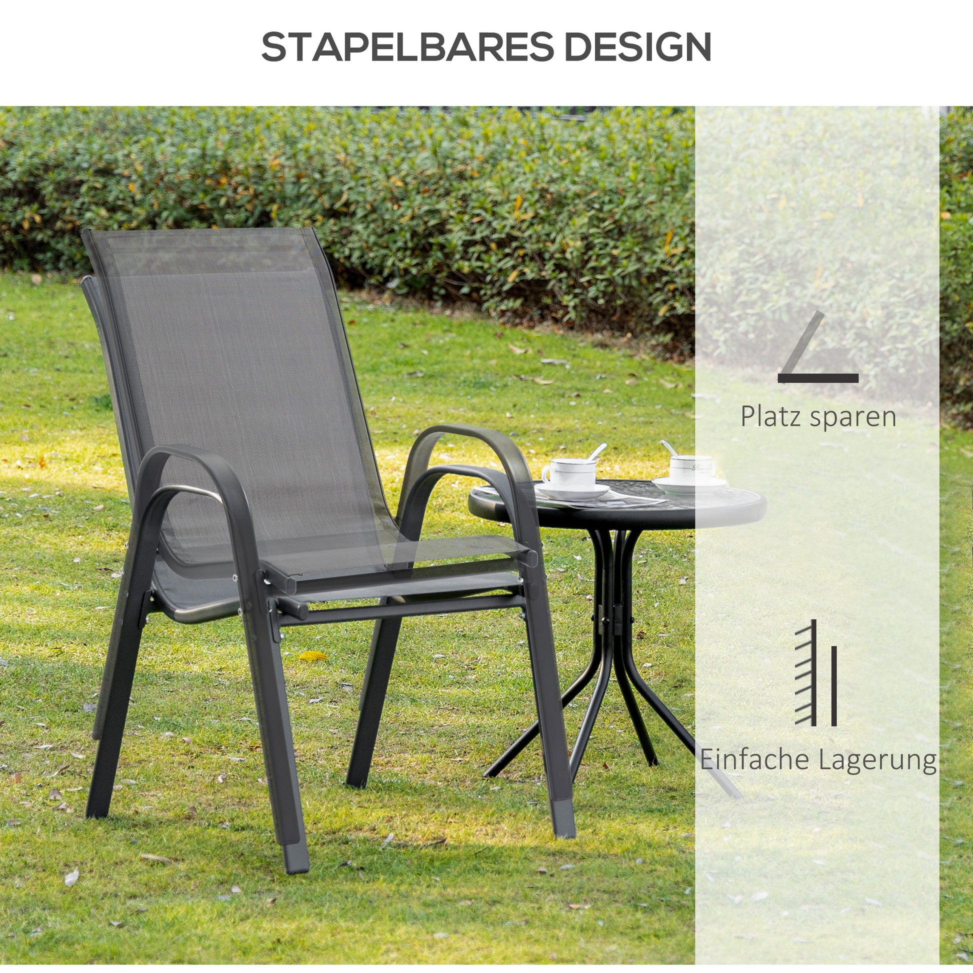 Gartenstuhl 2er Set wetterfest Stapelstuhl mit Armlehne Rückenlehne stapelbar Terrassenstuhl