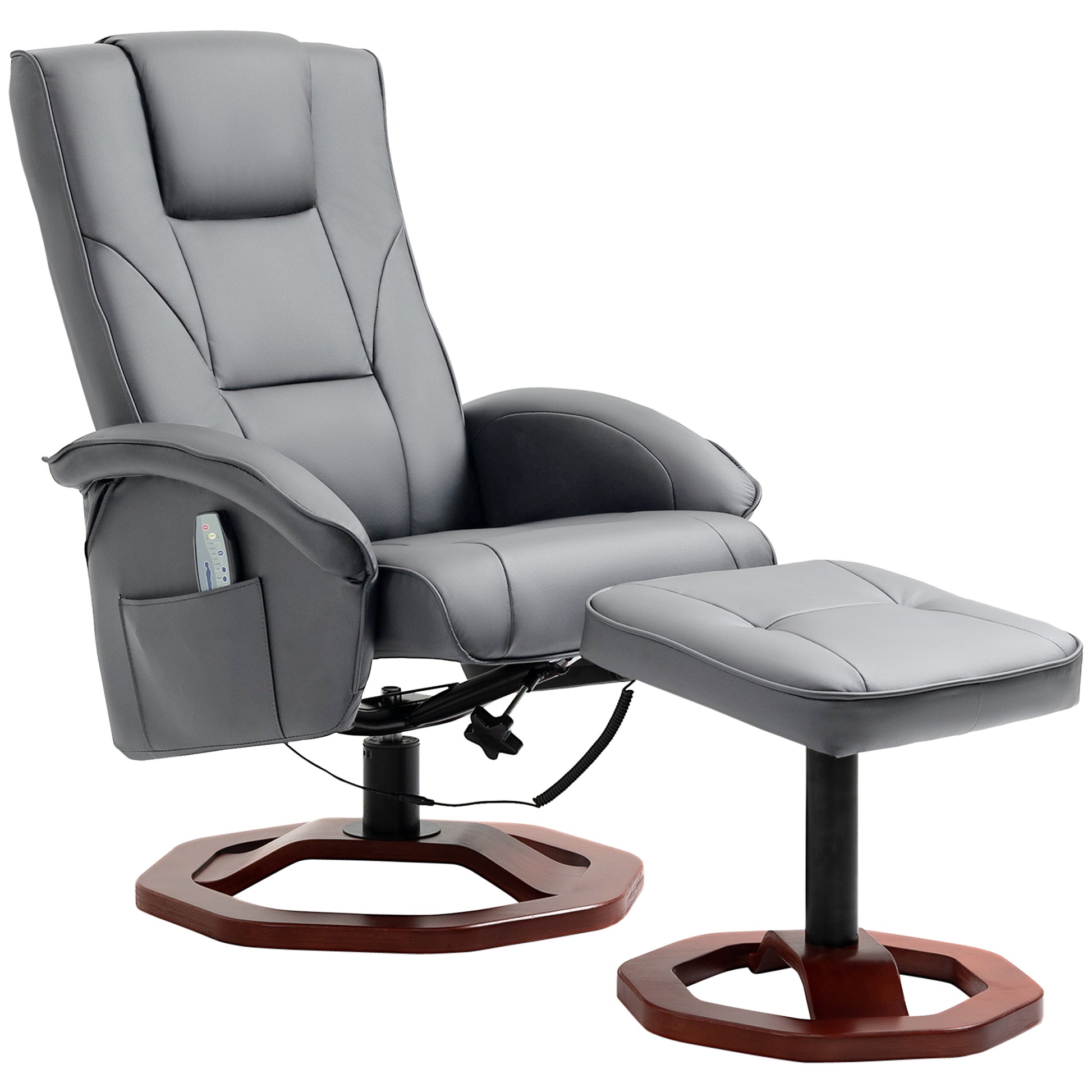 Massagesessel mit Hocker, Liegefunktion, Fernbedienung, drehbar, Lederoptik, bis 150 kg