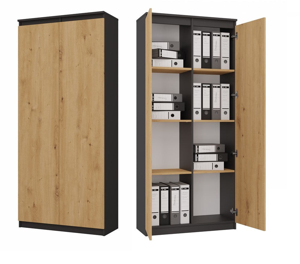 Regal HEMN RS-80 – 80 cm breit, 8 Fächer mit Türen, Anthrazit/Artisan Eiche