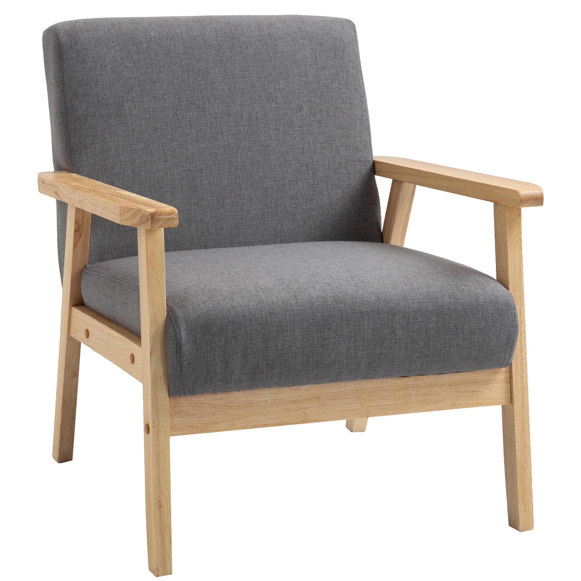 Sessel im Skandi-Design, Akzentsessel, Massivholz, Leinenoptik, 64 cm x 70 cm x 72 cm, Grau + Natur