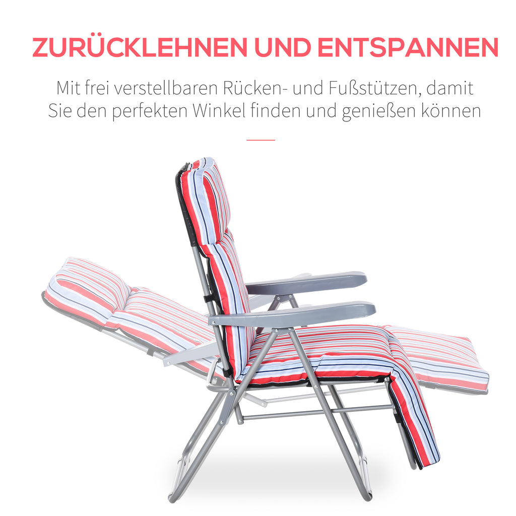 2er-Set Liegestuhl Set mit Kissen, klappbar, 5 Stufen verstellbarer Rückenlehne, Gartenliege Rot