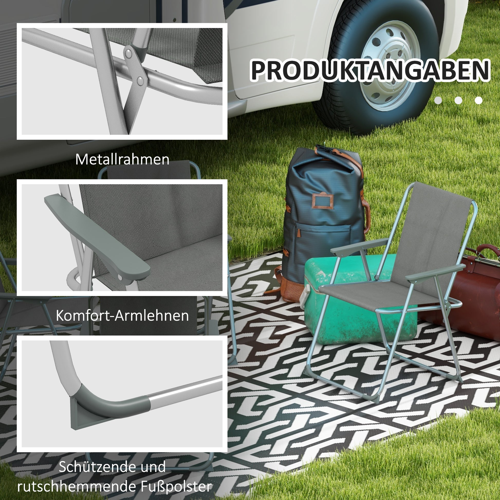 Gartenstuhl Klappstuhl Campingstuhl, 53 cm x 54 cm x 76 cm, Glau + Silber