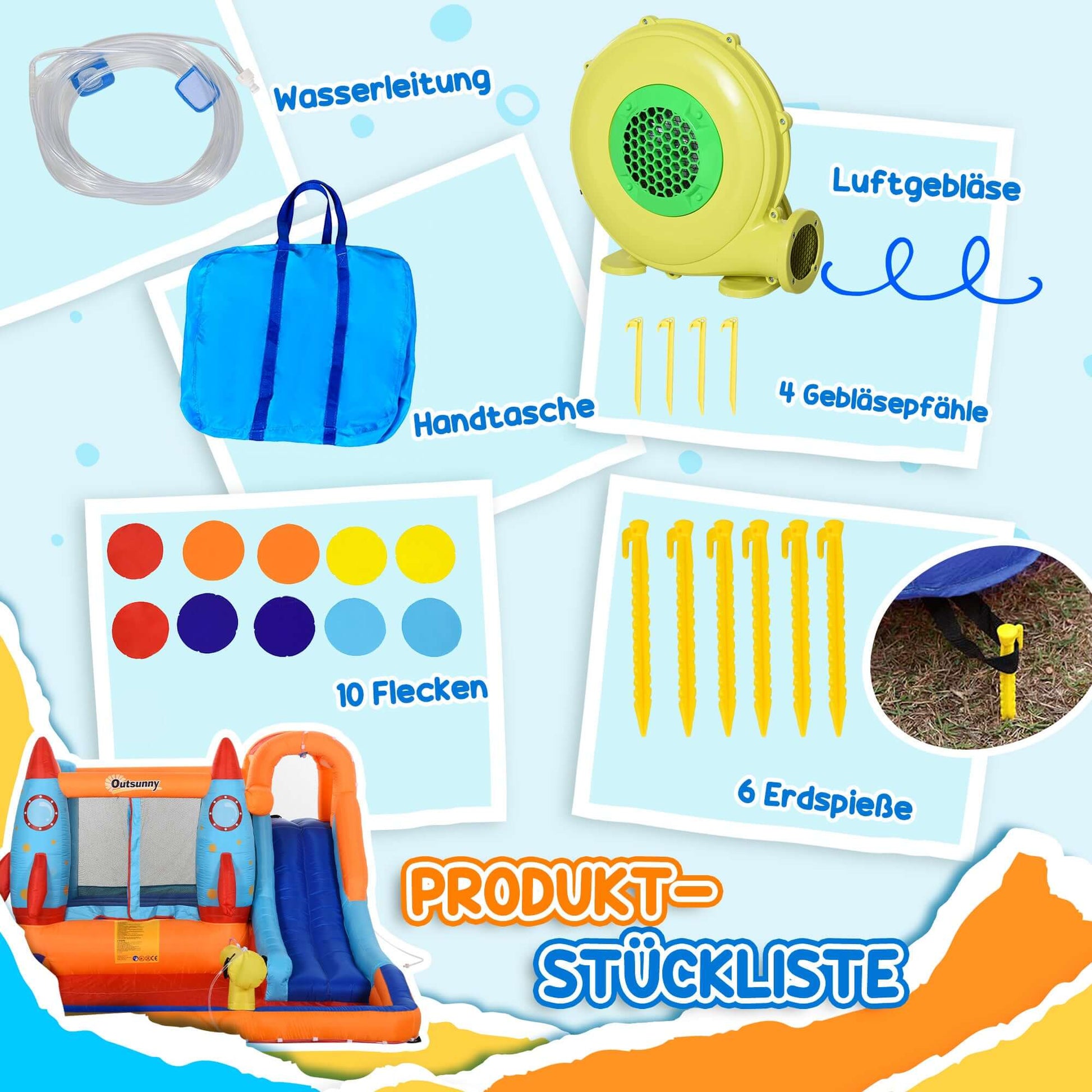 Outsunny Aufblasbare Hüpfburg mit Rutsche, Pool & Kletterwand – 350 × 250 × 185 cm – inkl. Gebläse & Zubehör – Mehrfarbig