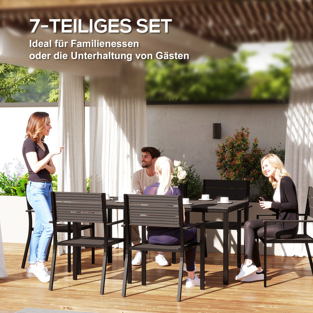 7-teilig Essgruppe für 6 Personen Esstisch mit 6 Stühlen geschlitzte Tisch Dunkelbraun