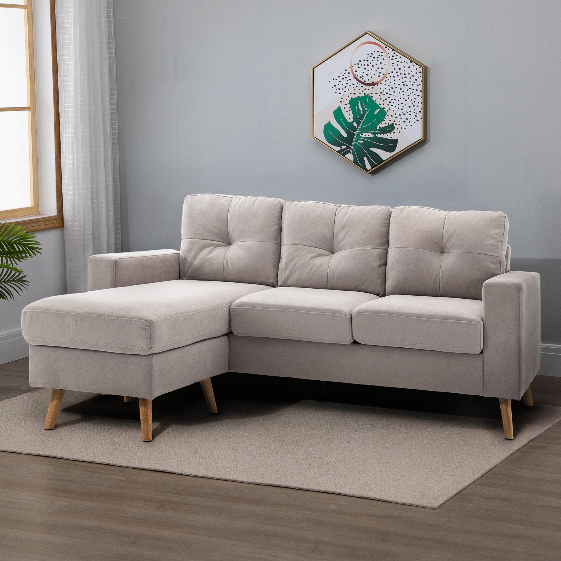 Ecksofa L-Form graue Eckcouch mit Chaiselongue Leinenoptik für 3 Personen 193x136x85cm Heillgrau