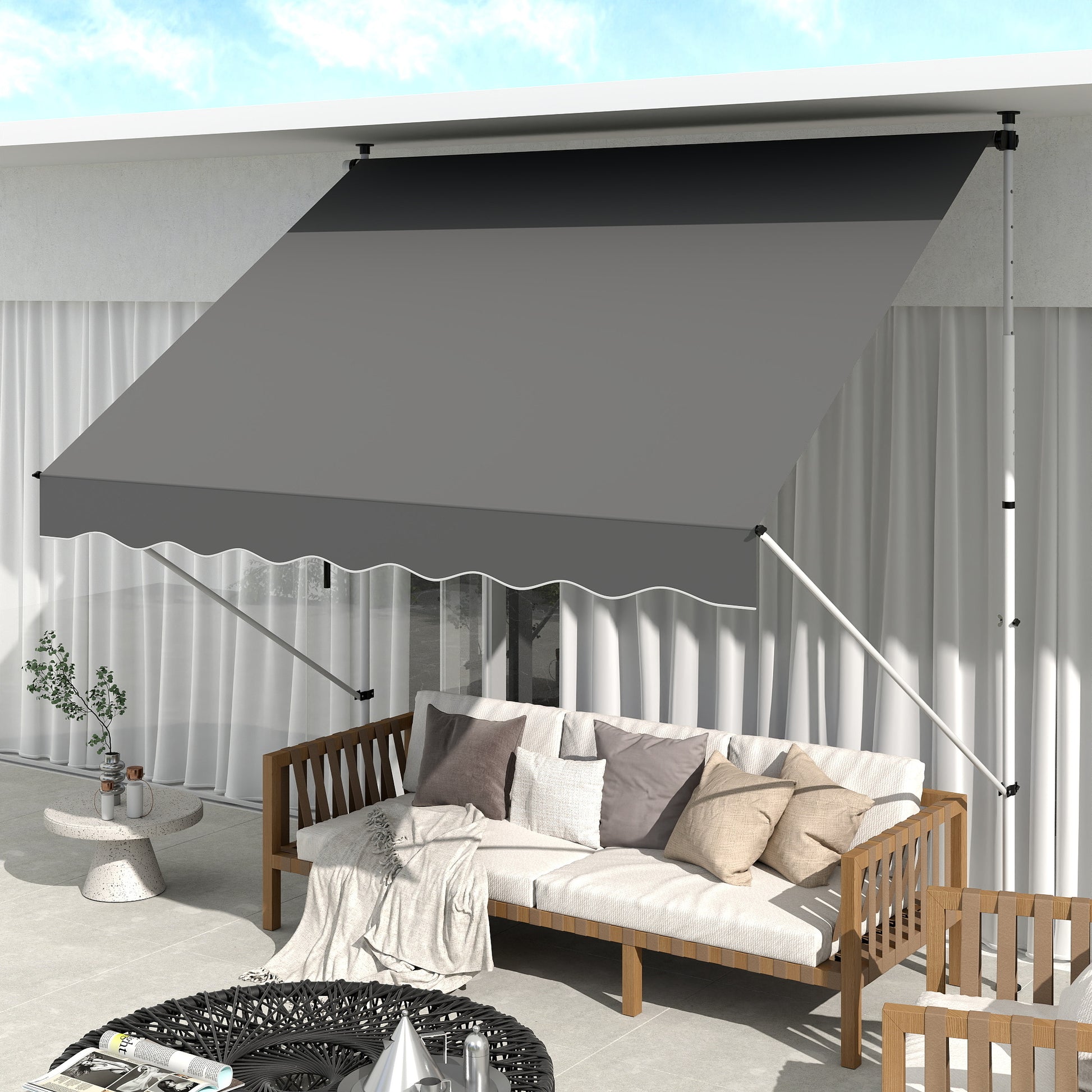 Terrassenmarkise mit Handkurbel höhenverstellbar, witterungsbeständig Balkonmarkise 150cm B
