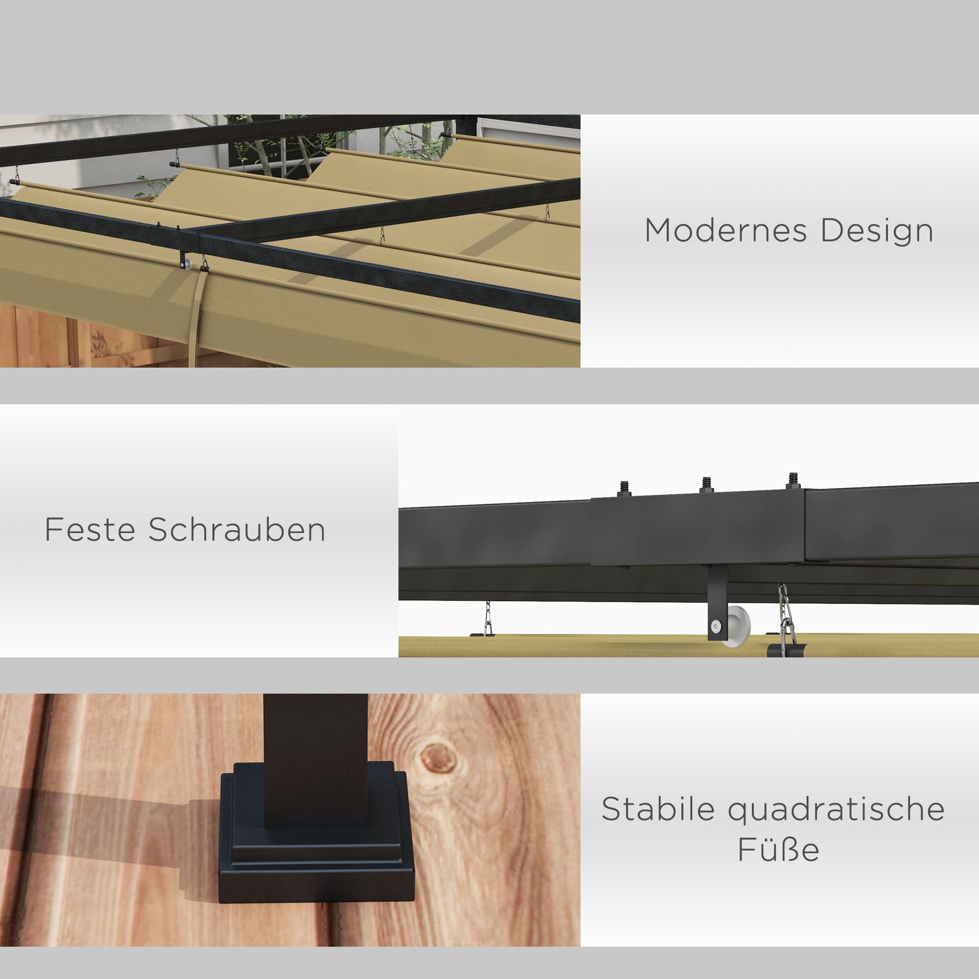 Pergola, Robuster Sonnenschutz für Garten, aus Metall und Kunststoff, UV- und wasserabweisend