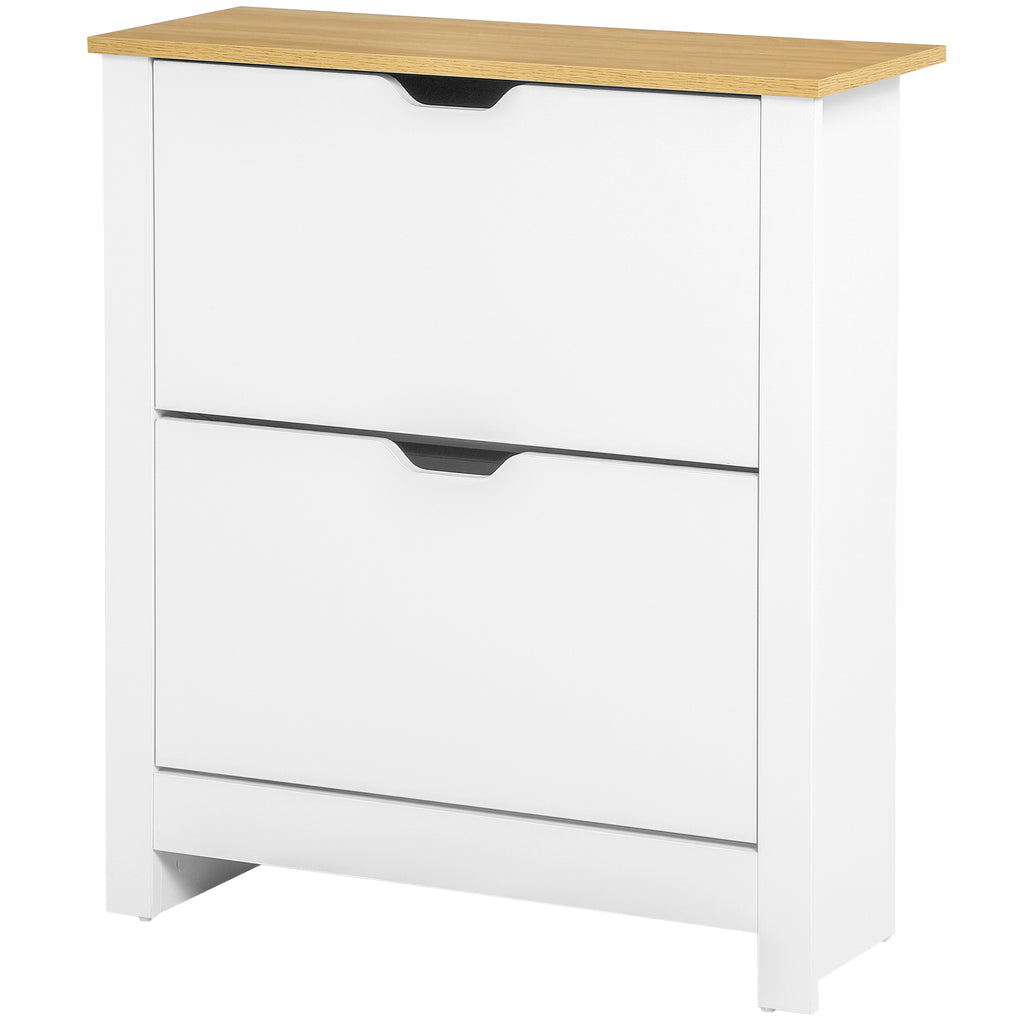 Schuhschrank, 2 Fächer, 12 Paar Schuhe, 72 cm x 26 cm x 80 cm, Weiß + Braun