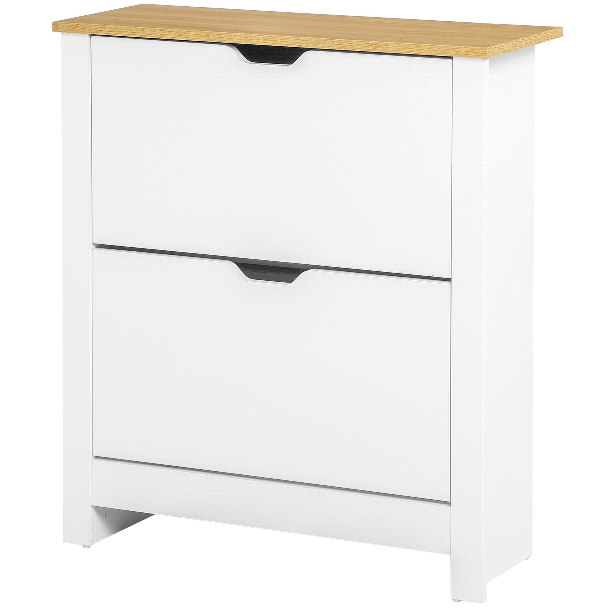 Schuhschrank, 2 Fächer, 12 Paar Schuhe, 72 cm x 26 cm x 80 cm, Weiß + Braun