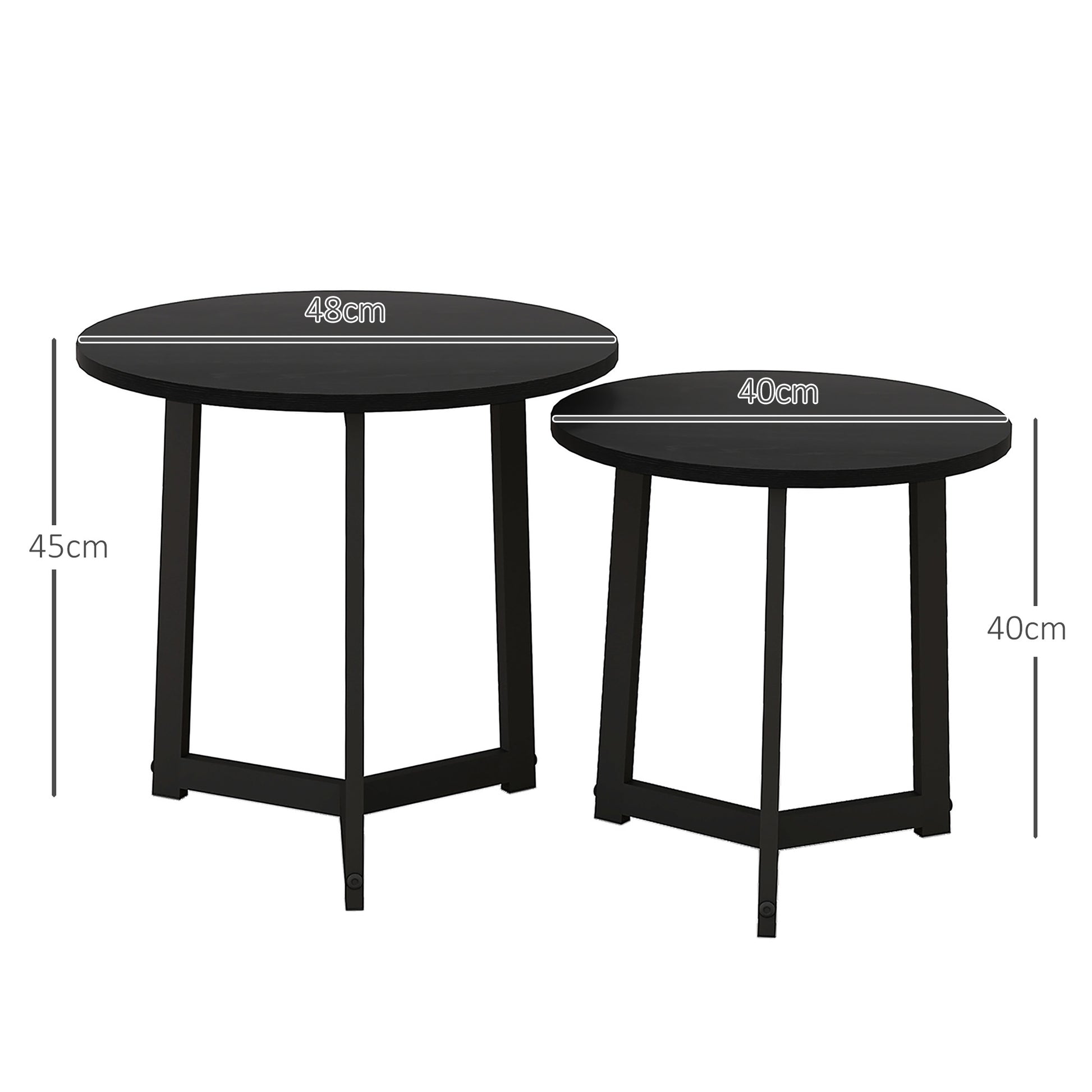 Moderner Couchtisch als 2er-Set, Metallrahmen, MDF, Rundes Design, ineinander verschiebbar