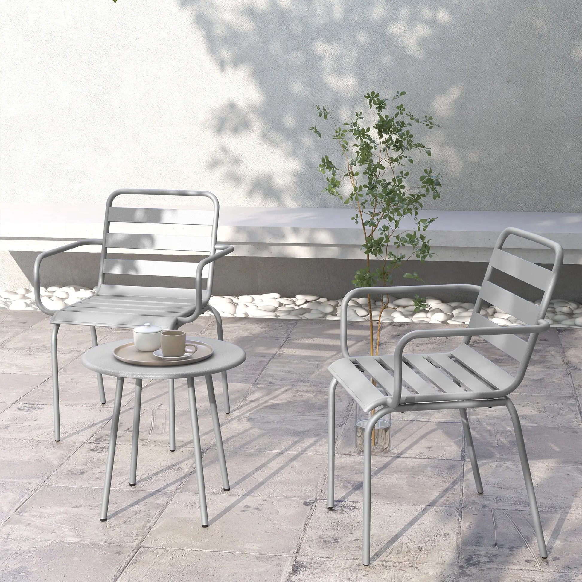 3-teiliges Bistro-Set Balkonbistro-Set 2er-Bistroset, klappbar, modernes Desing, Hellgrau