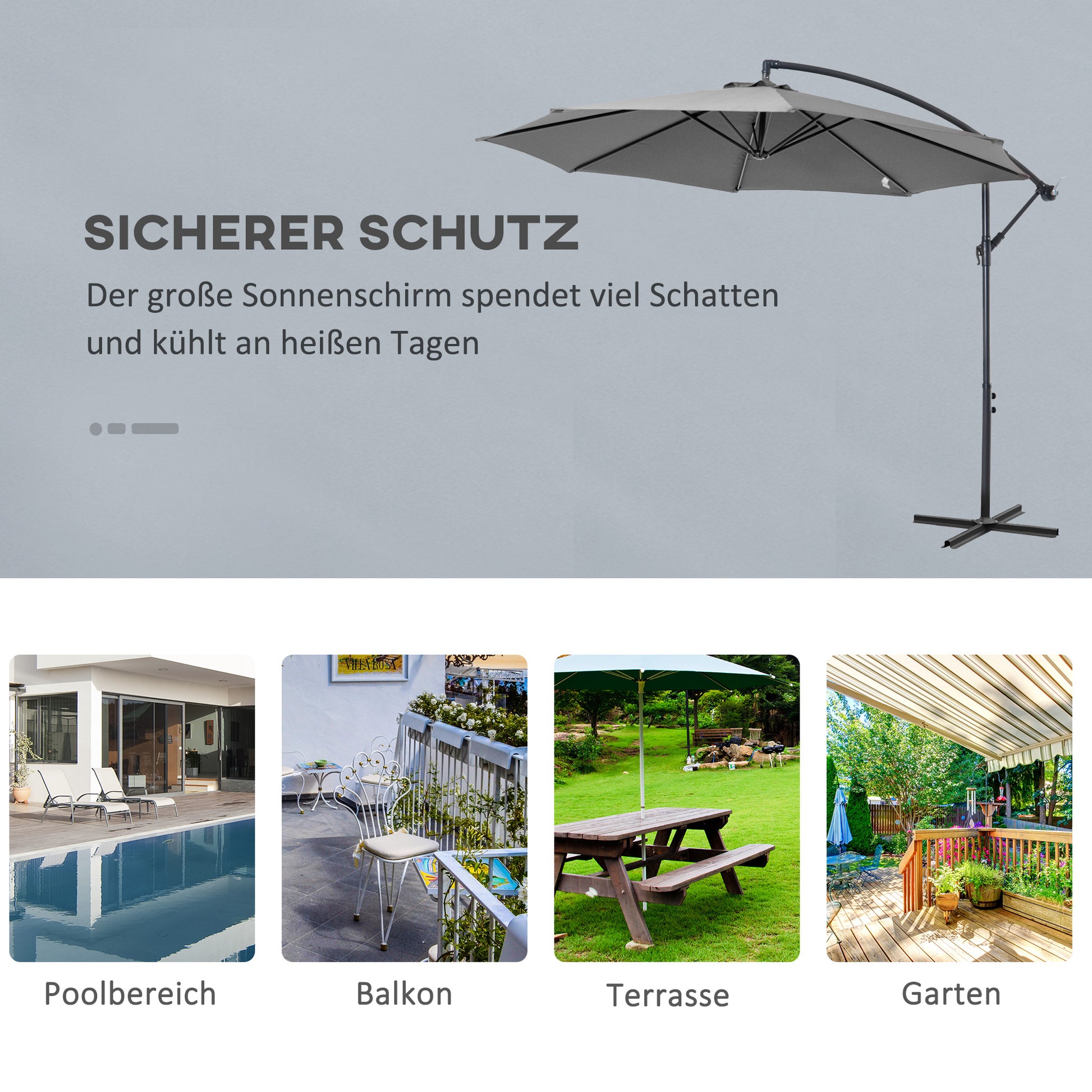 Sonnenschirm mit Kurbel Wetterbeständig 3 m x 3 m x 2,5 m Stahl Polyester - Konfigurierbare Farben!!!