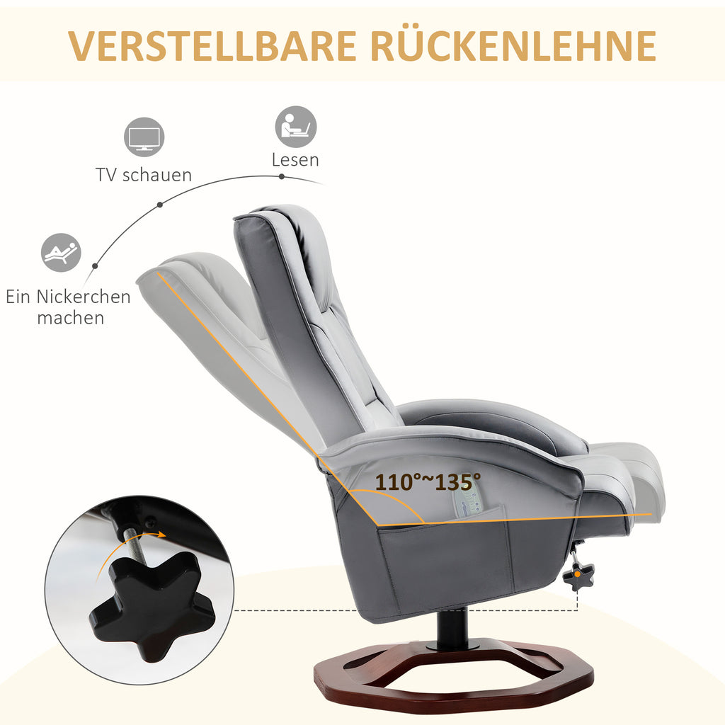 Massagesessel mit Hocker, Liegefunktion, Fernbedienung, drehbar, Lederoptik, bis 150 kg