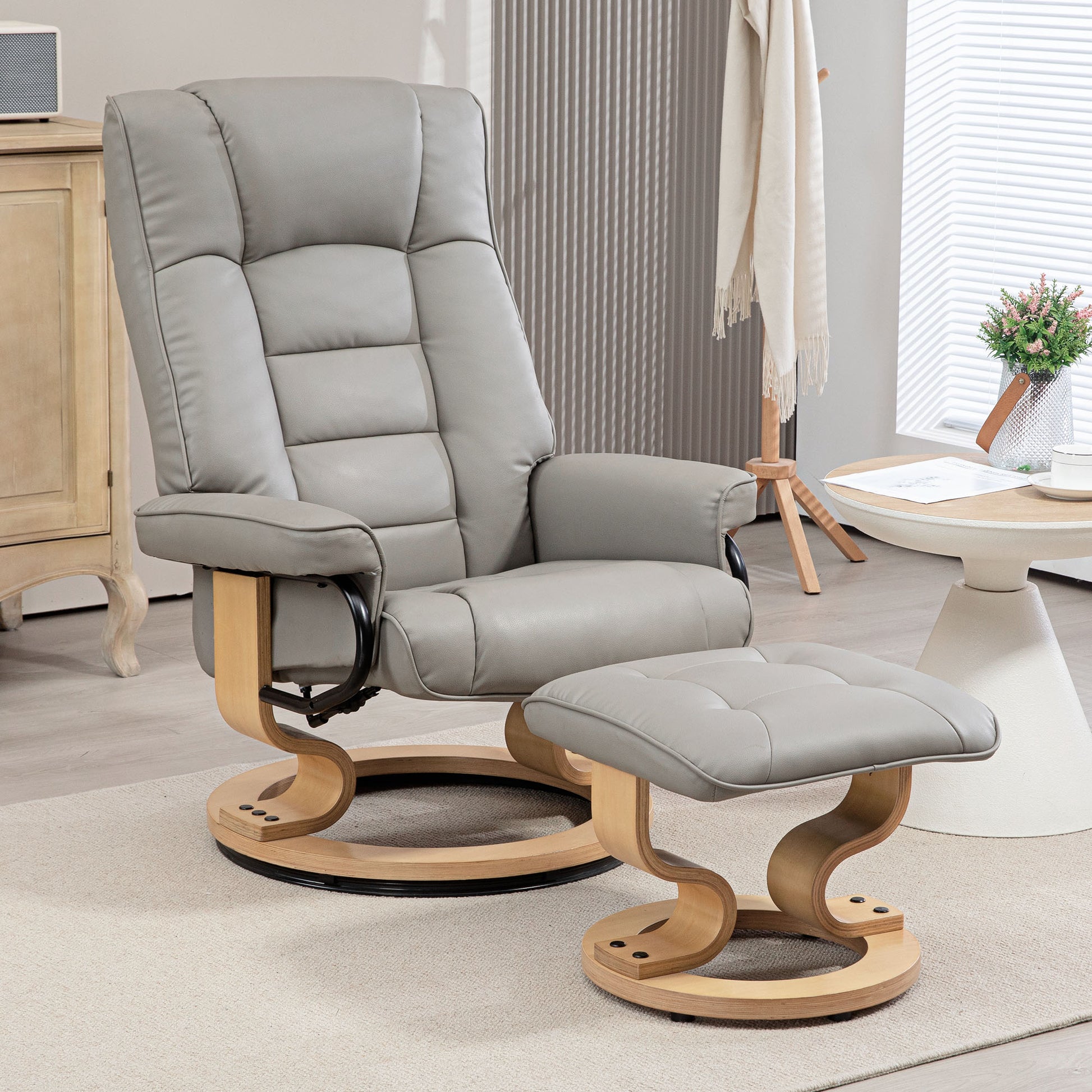 Relaxsessel mit Hocker, drehbar & neigbar, Kunstlederbezug, bis 150 kg, Holzgestell