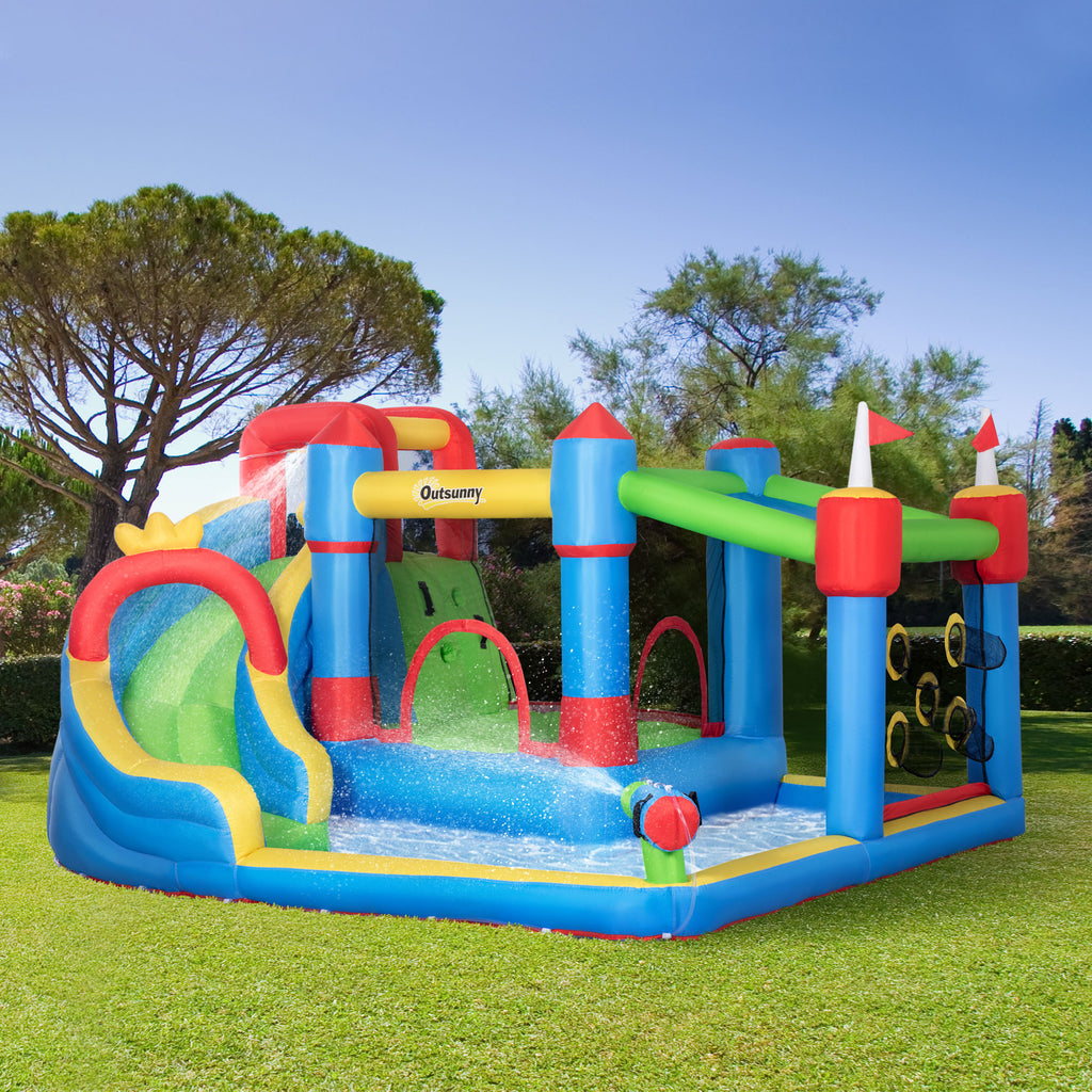 Hüpfburg Märchenschloss mit Rutsche & Pool – inkl. Gebläse, Tasche & Zubehör – 390×300×197 cm – Bunt