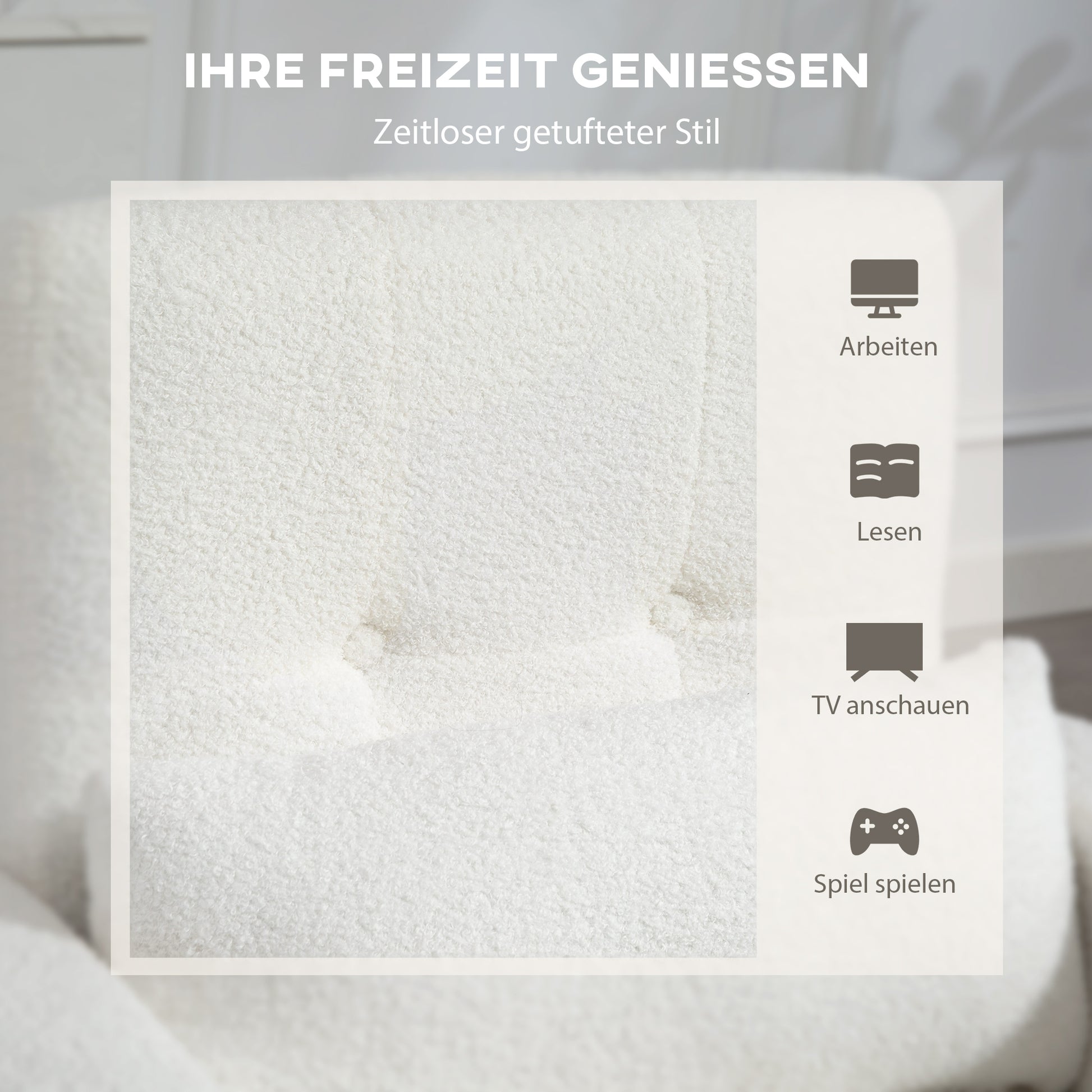 Moderner Armlehnstuhl, Polstersessel mit Kautschukholzbeinen, Lendenkissen, Weiß