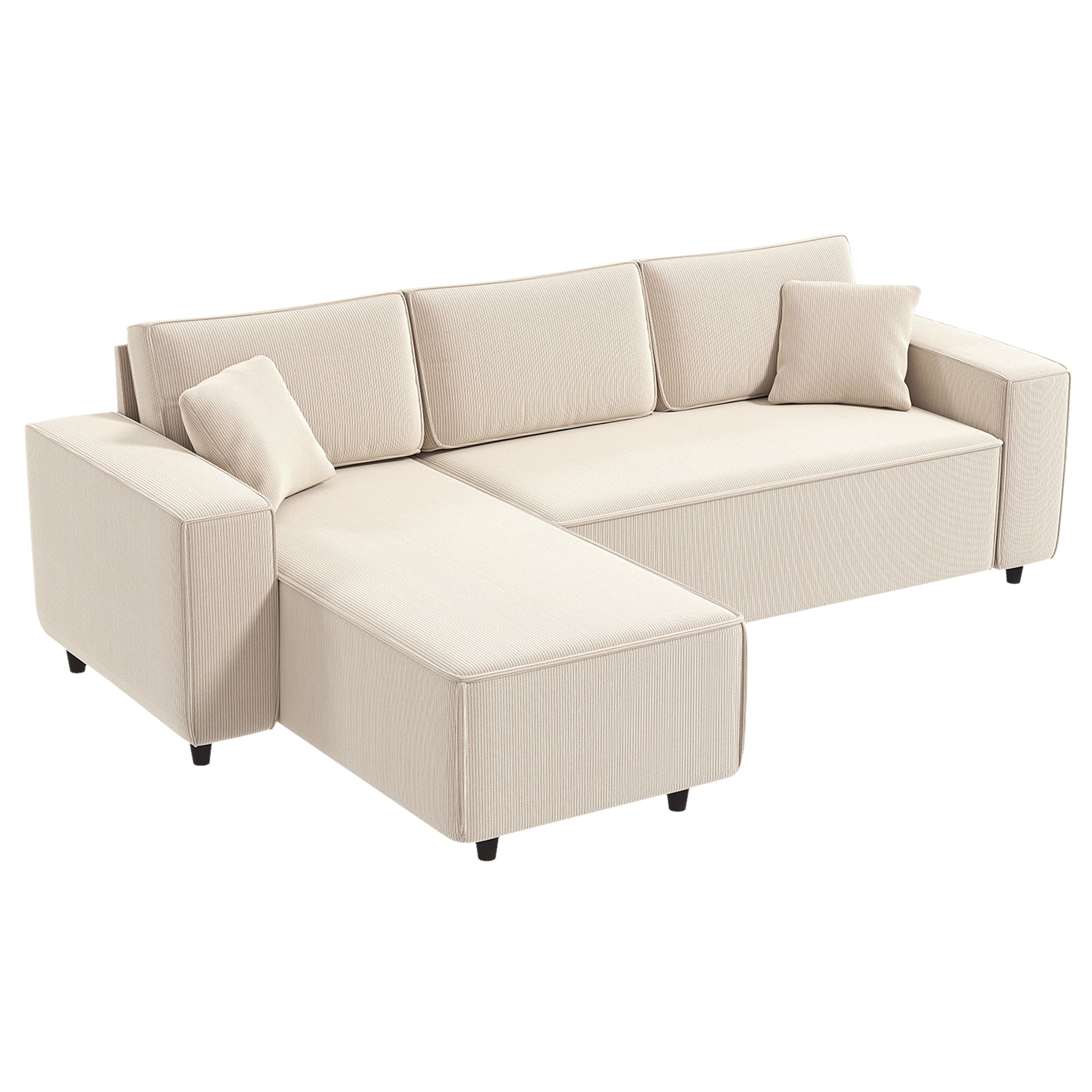 Ecksofa 3-Sitzer in L-Form Eckcouch mit Umkehrbarer Chaiselongue, 241x153x83 cm Cremeweiß