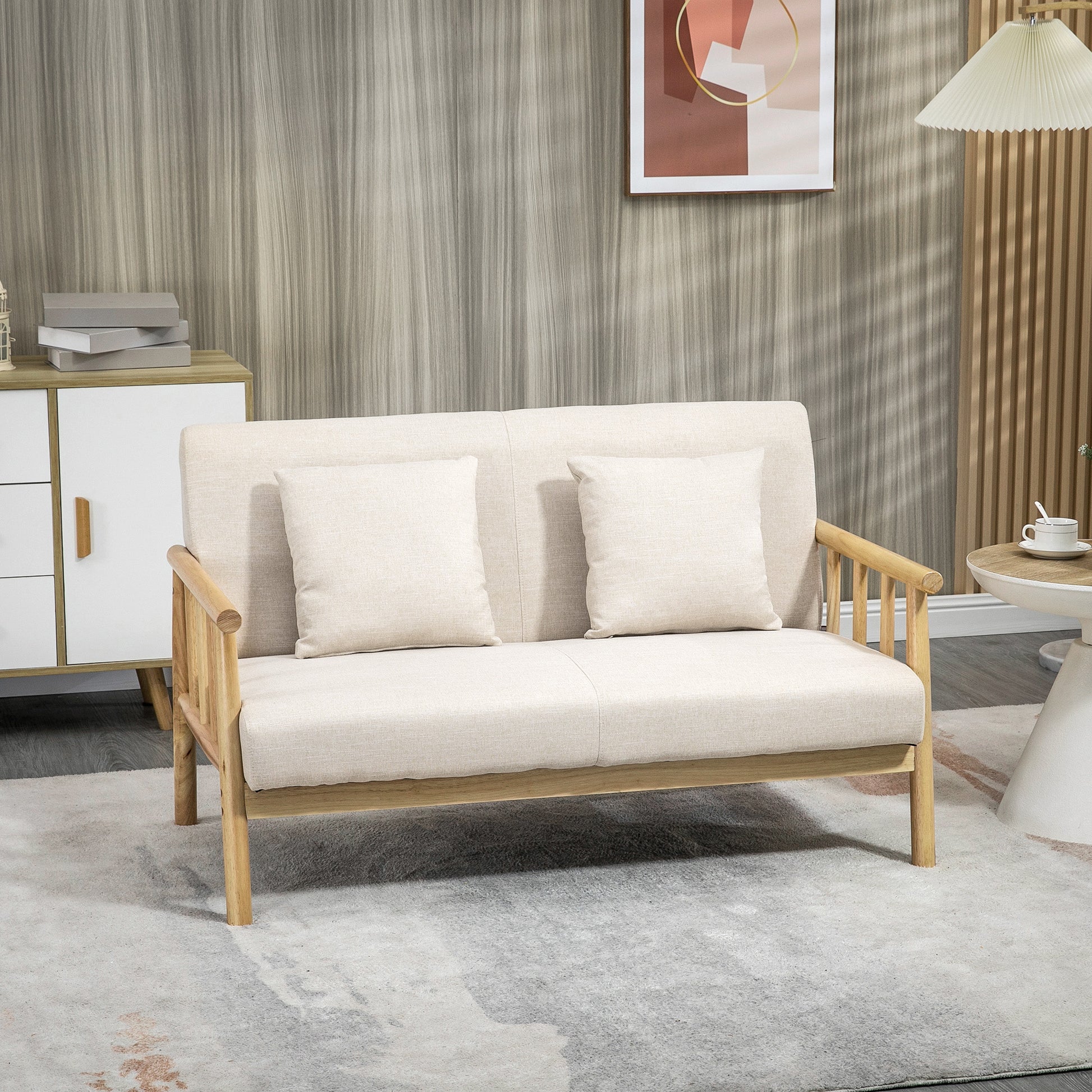 2-Sitzer Sofa, Stoffbezug in Leinenoptik, bis 200 kg, Holzrahmen, 123L x 69B x 74H cm, Beige