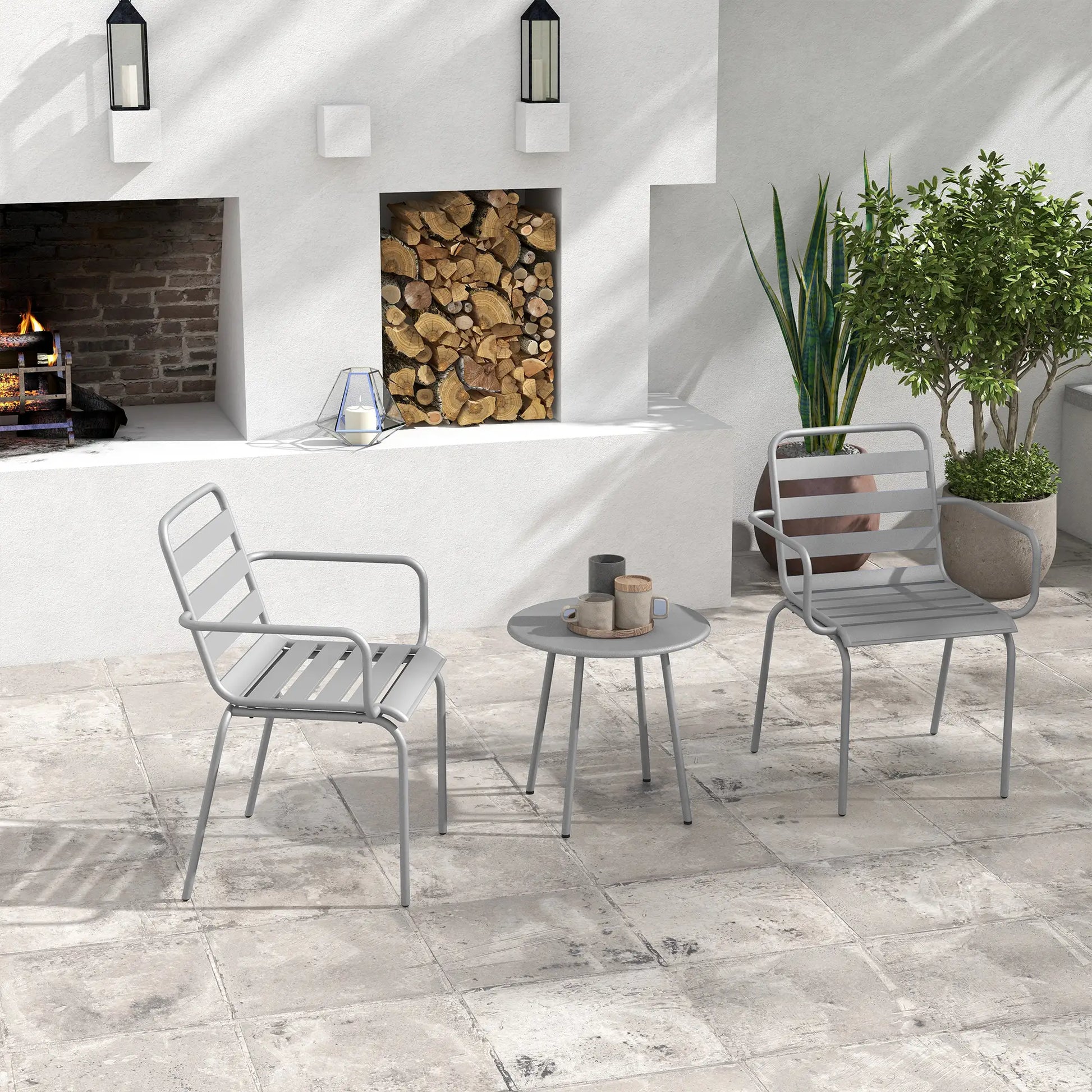3-teiliges Bistro-Set Balkonbistro-Set 2er-Bistroset, klappbar, modernes Desing, Hellgrau