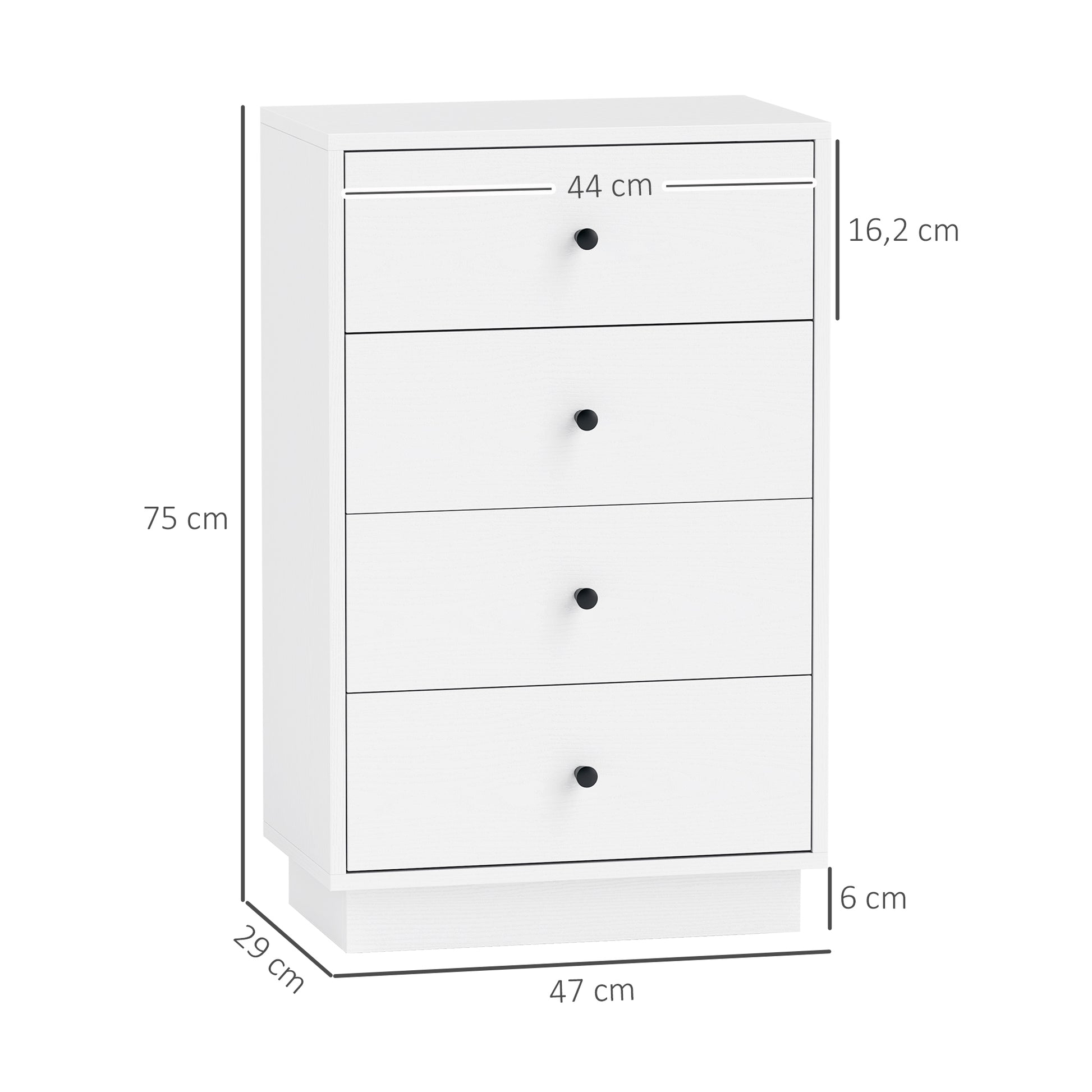 Kommode mit 7 Schubladen Schrank aus Holzwerkstoff im Modern Stil 47 x 29 x 75 cm Weiß