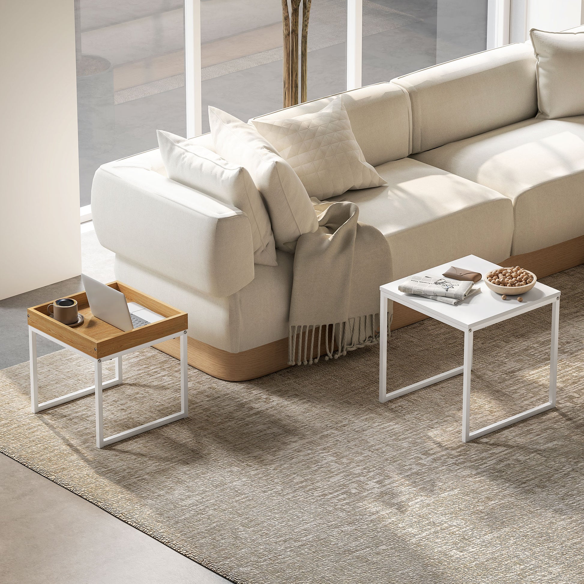 Moderner Couchtisch, 2er-Set Sofatisch, für kleine Räume, Quadratisch, MDF, Metall