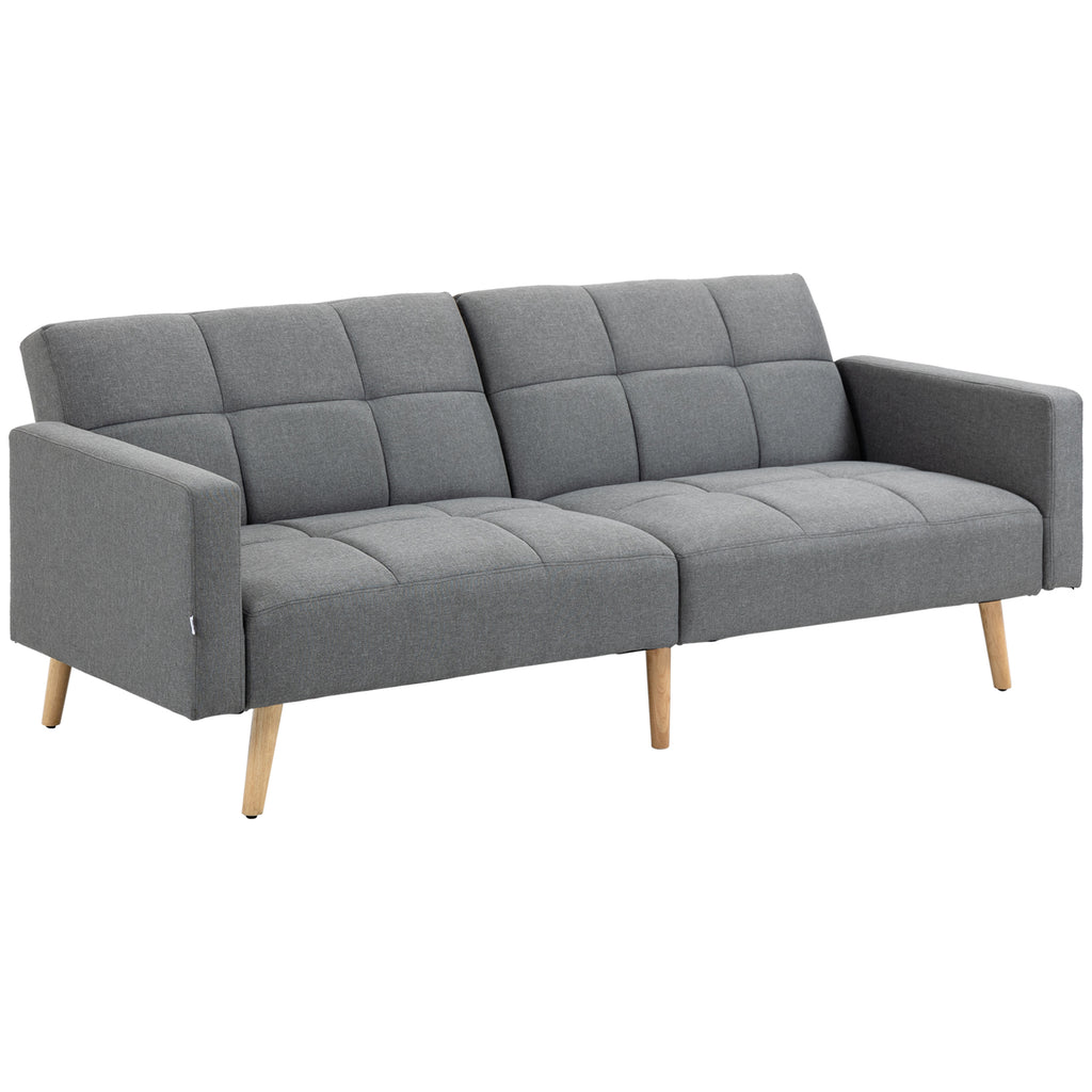 2 in 1 Schlafsofa 205 x 88 cm mit Bettfunktion, Sitzkissen, Leinenoptik, Verstellbarer Rückenlehne, Grau