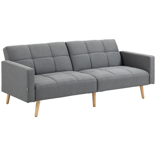 2 in 1 Schlafsofa 205 x 88 cm mit Bettfunktion, Sitzkissen, Leinenoptik, Verstellbarer Rückenlehne, Grau
