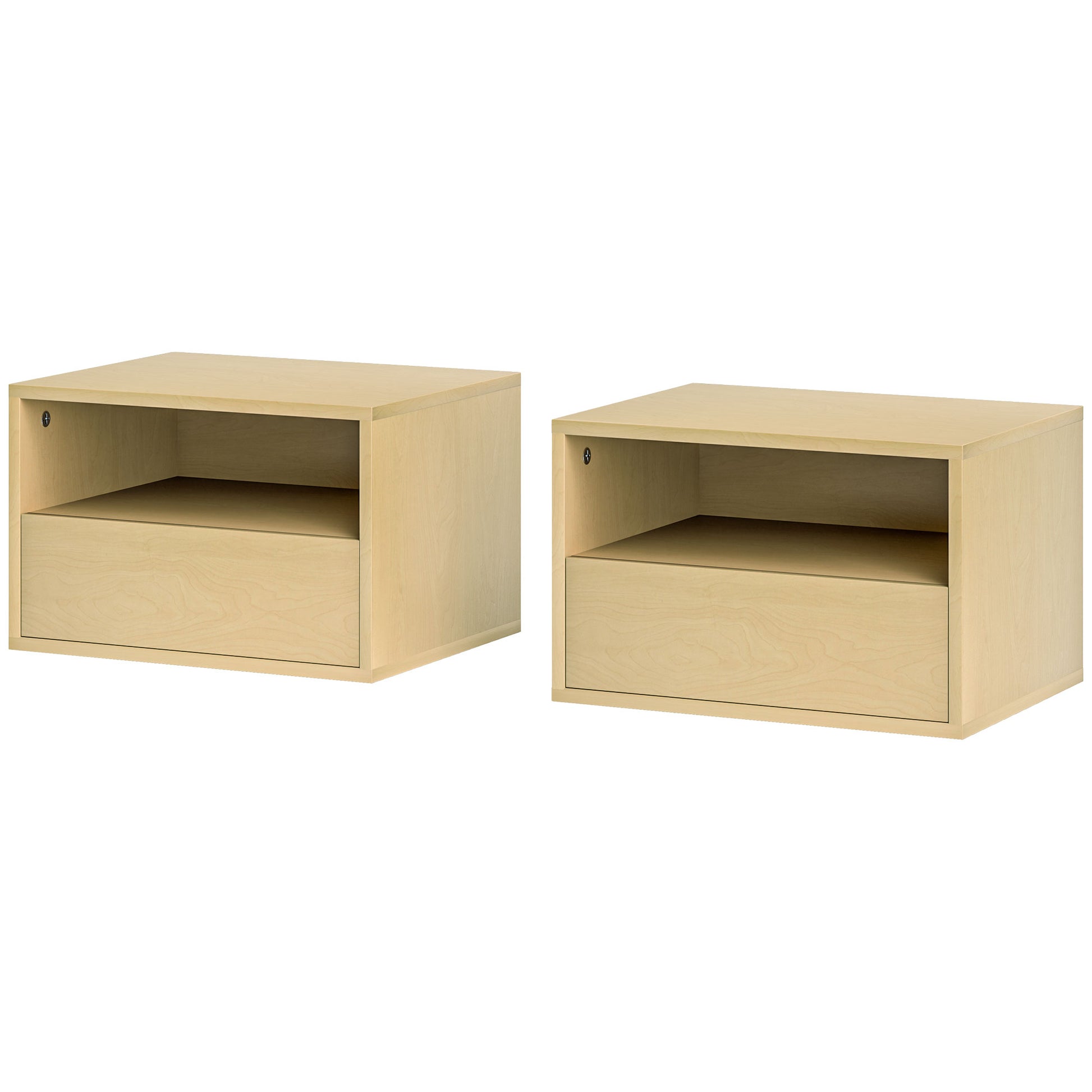 2-teiliges Wandnachttisch-Set, Nachttisch, Nachtkommode, Spanplatte, Natur, 45 x 35 x 27,5 cm