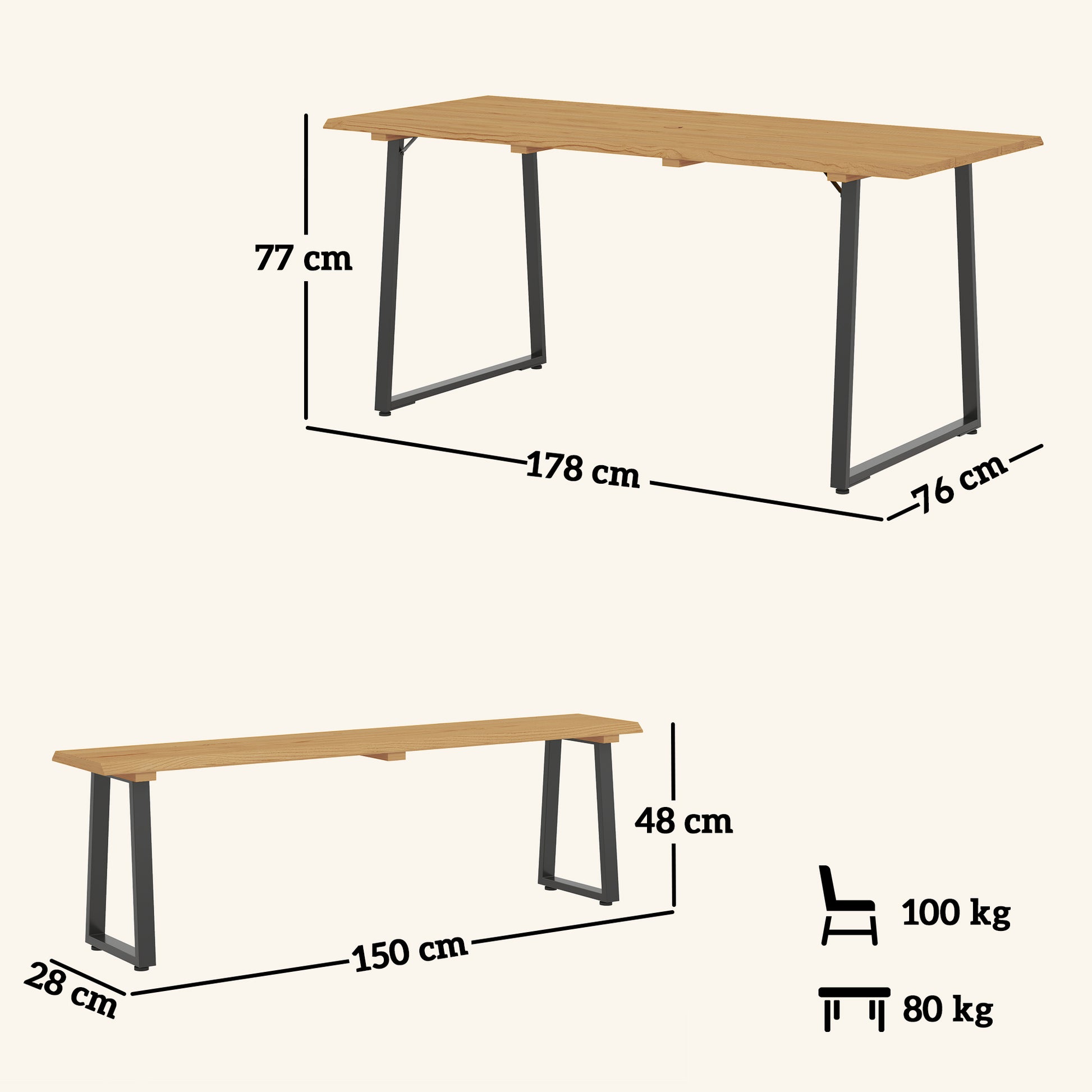 Sitzgruppe 3-teilig Holz für 6 Personen Esstisch mit 2 Bänke Schirmloch Holztisch Naturholz