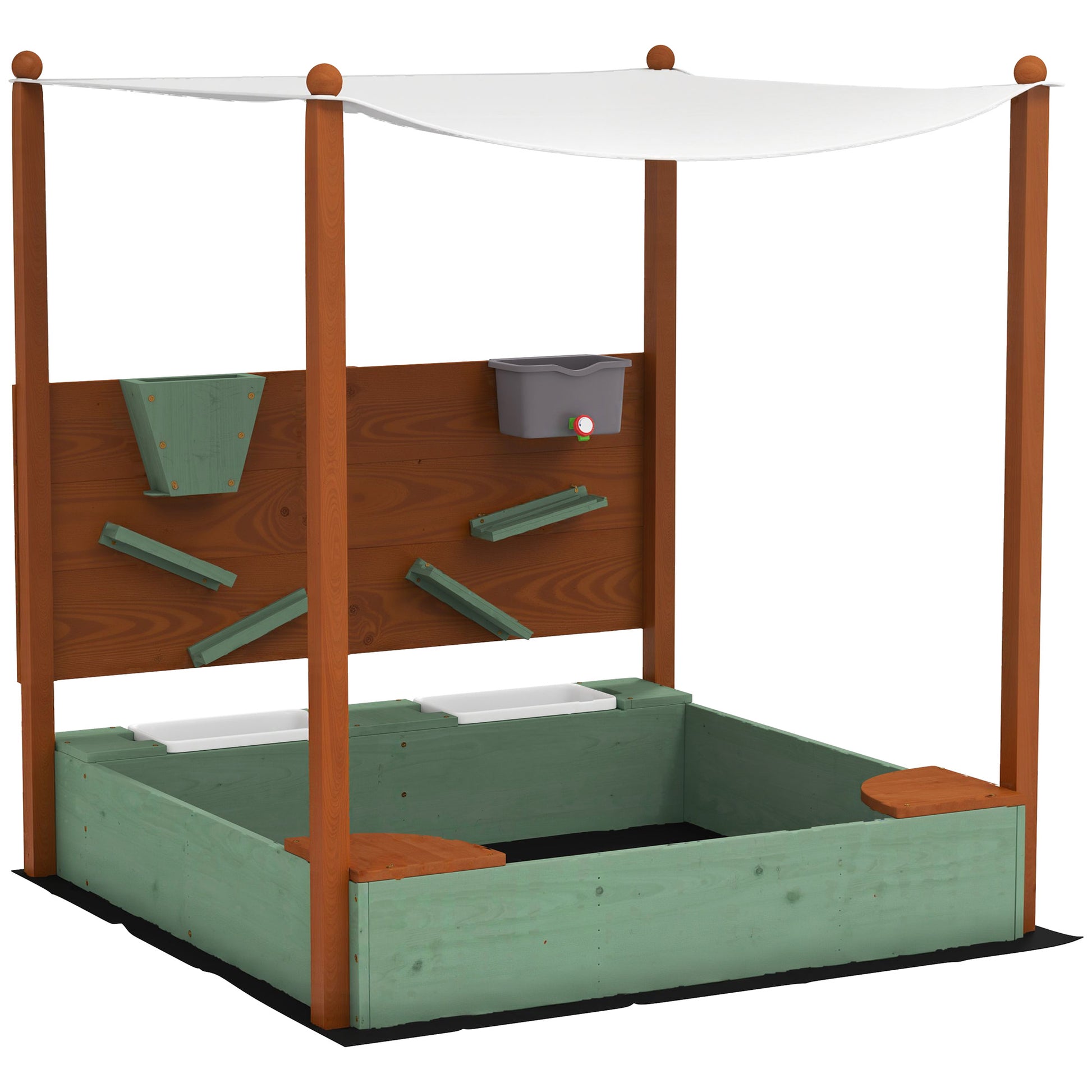 Sandkasten mit Sonnendach für Kinder, 2 Aufbewahrungsbehälter, 116L x 112,5B x 128H cm