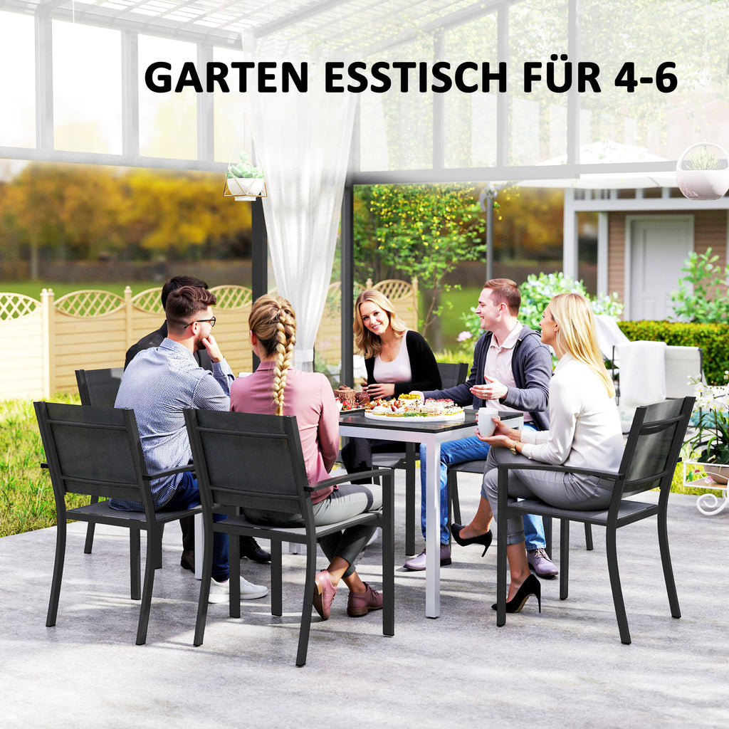 Gartentisch Aluminium 120x70 cm Wetterfest Balkontisch mit Holzoptik, für 4-6 Personen