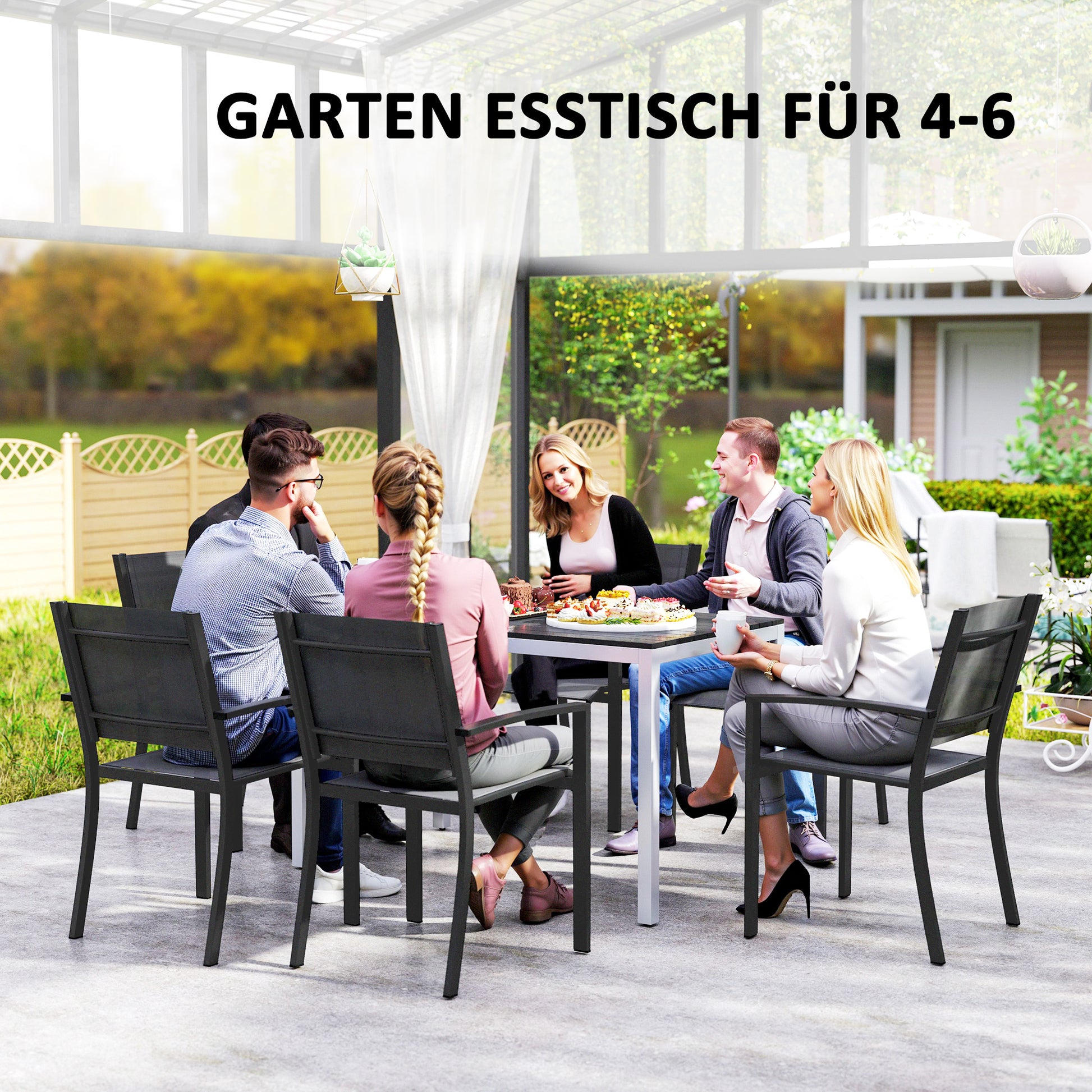 Gartentisch Aluminium 120x70 cm Wetterfest Balkontisch mit Holzoptik, für 4-6 Personen