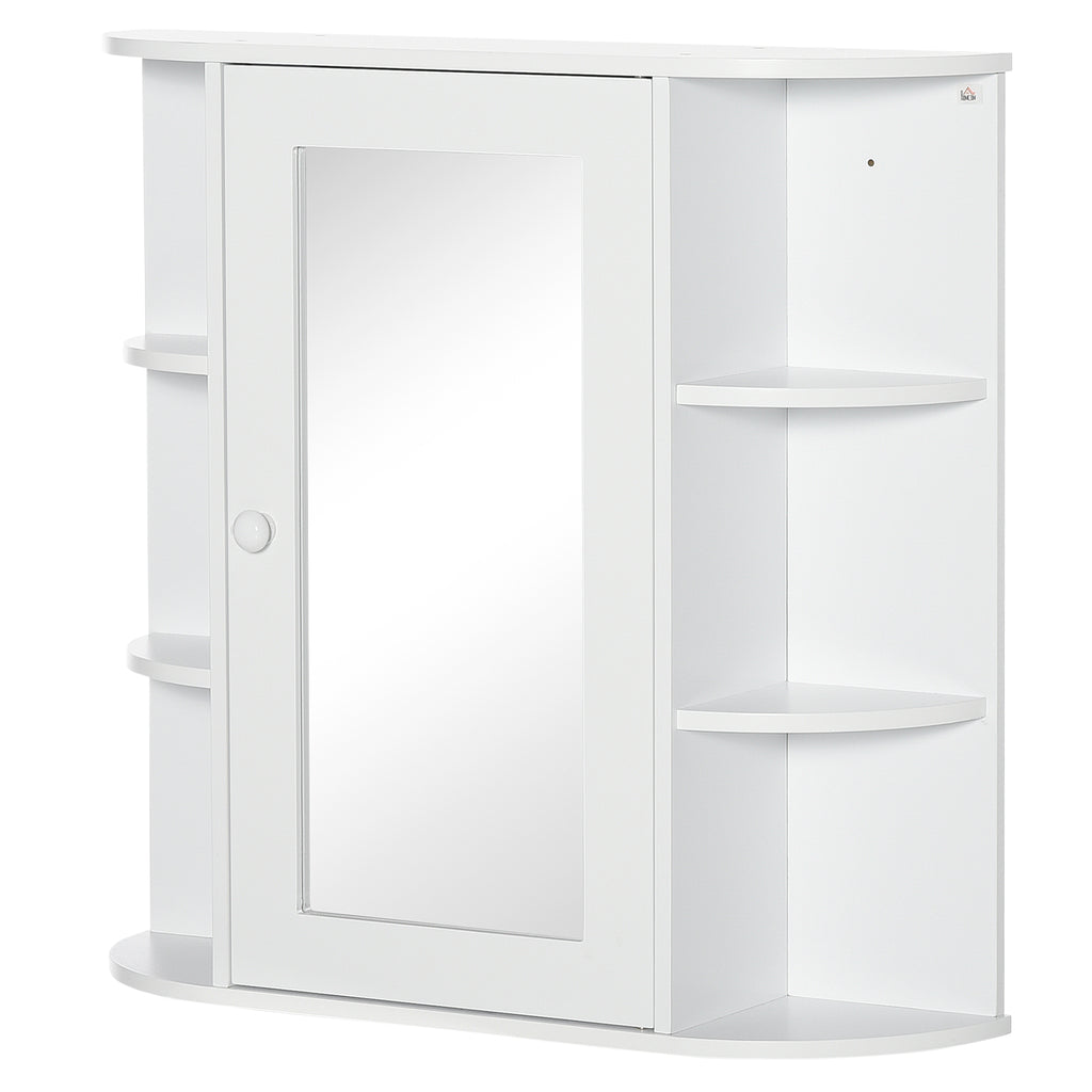 Spiegelschrank, 8 Fächer, Spiegeltüren, wasserbeständig, 66 cm x 17 cm x 63 cm, Weiß