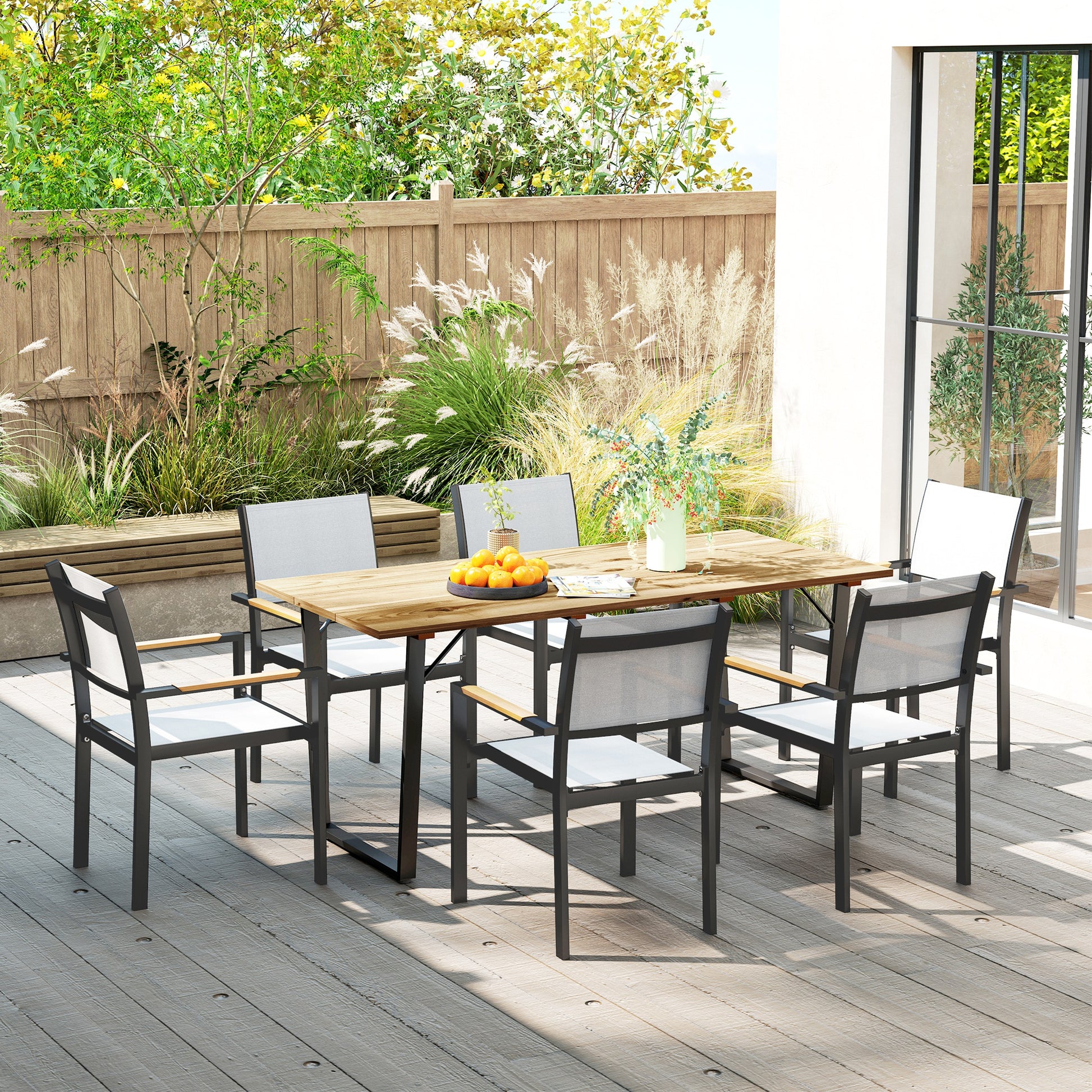Gartentisch Holz 175x80 cm Wetterfest mit Schirmloch, Balkontisch für 6 Personen, Braun