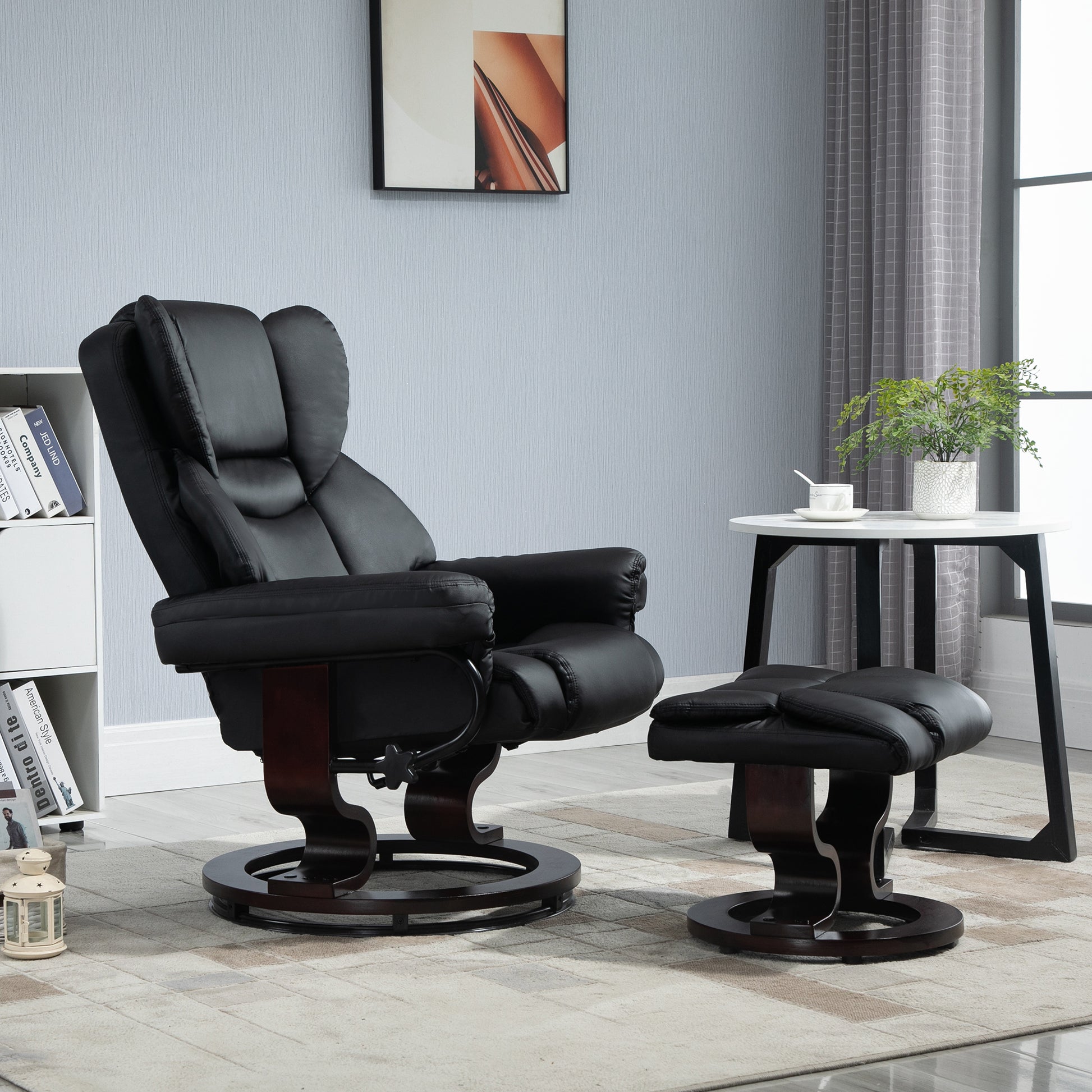 Relaxsessel mit Hocker, Liegefunktion, drehbar, bis 160 kg, Kunstleder, Metallrahmen