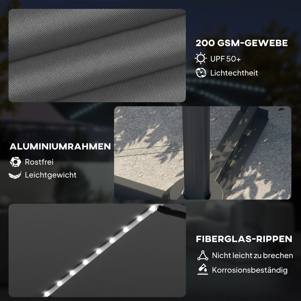 Ampelschirm LED Solar Ø300 cm höhenverstellbar Sonnenschirm mit Kurbel Ständer UV50+
