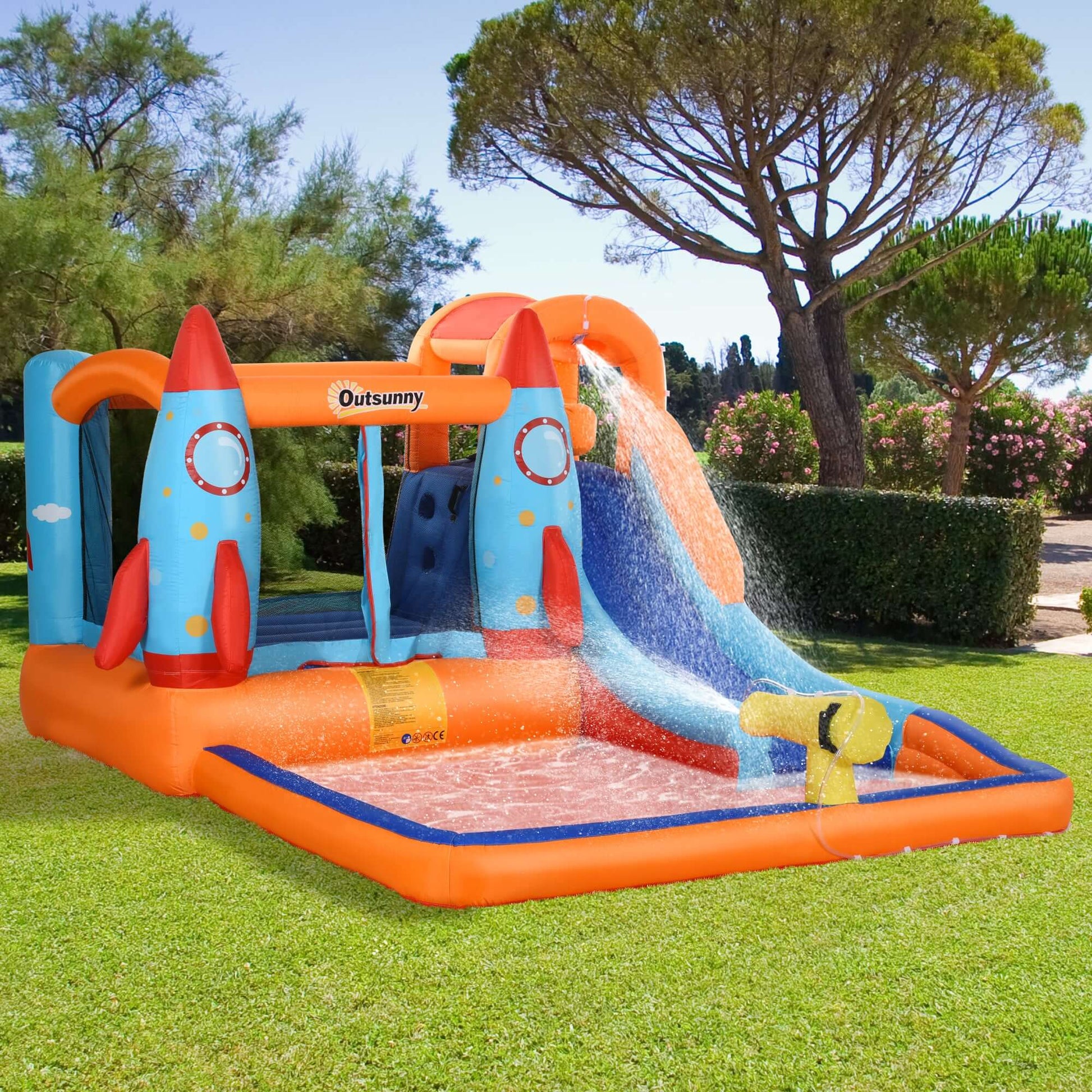 Outsunny Aufblasbare Hüpfburg mit Rutsche, Pool & Kletterwand – 350 × 250 × 185 cm – inkl. Gebläse & Zubehör – Mehrfarbig