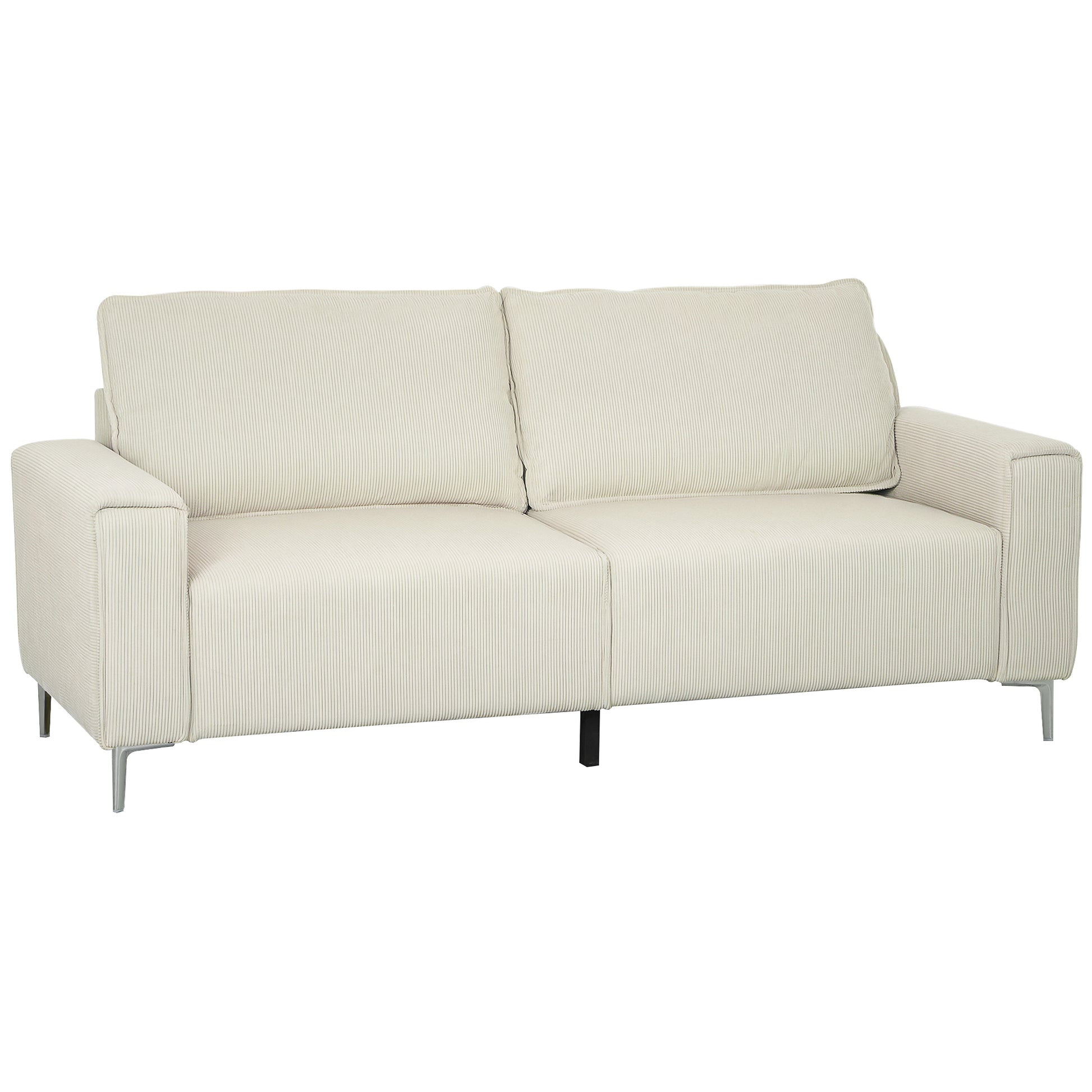 Modernes 3-Sitzer-Sofa, Weiche Couch mit Rückenkissen, 193B x 77T x 80H cm, Cremeweiß