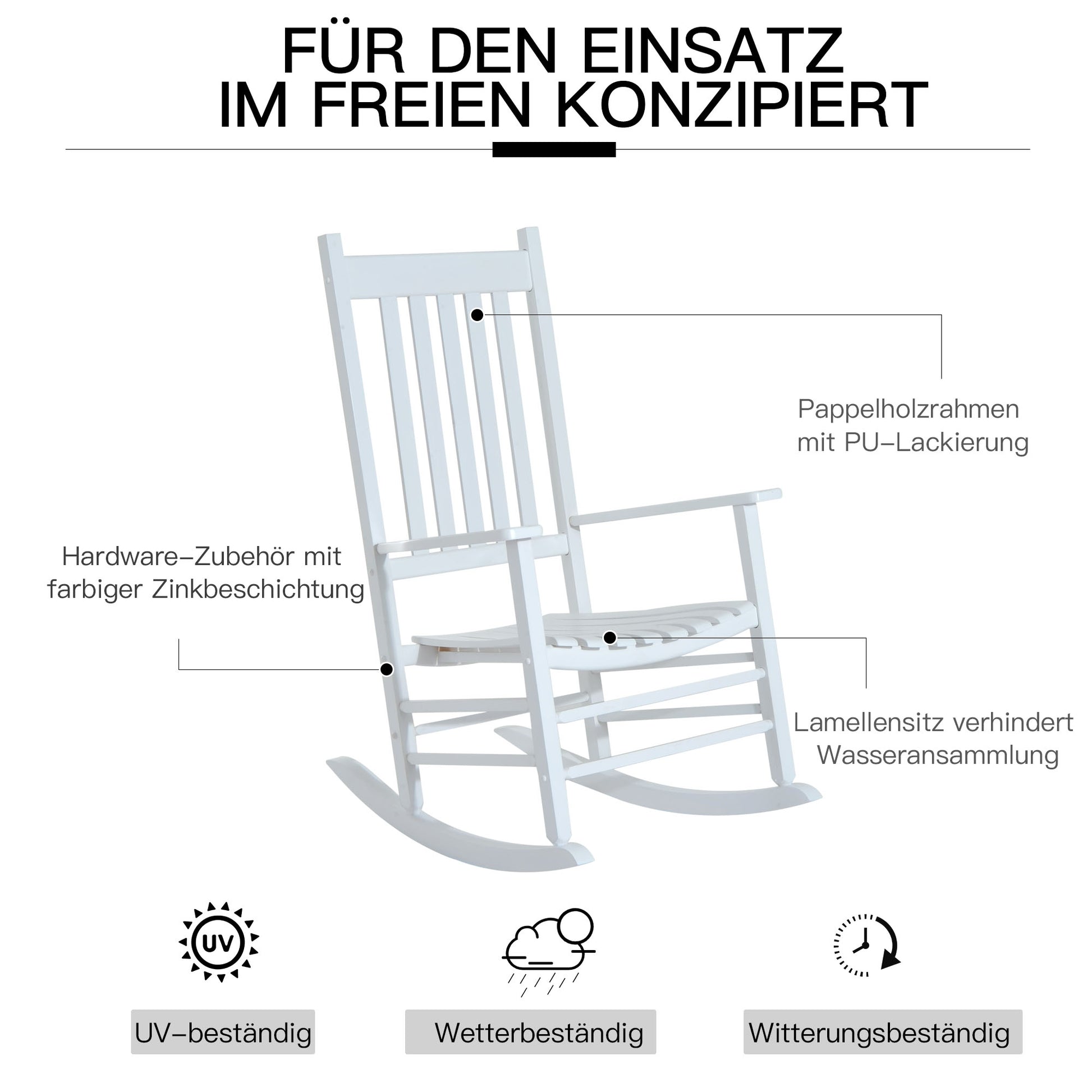 Schaukelstuhl aus Holz mit Armlehne Schwingsessel Relaxstuhl Gartenstuhl 69 x 86 x 115 cm