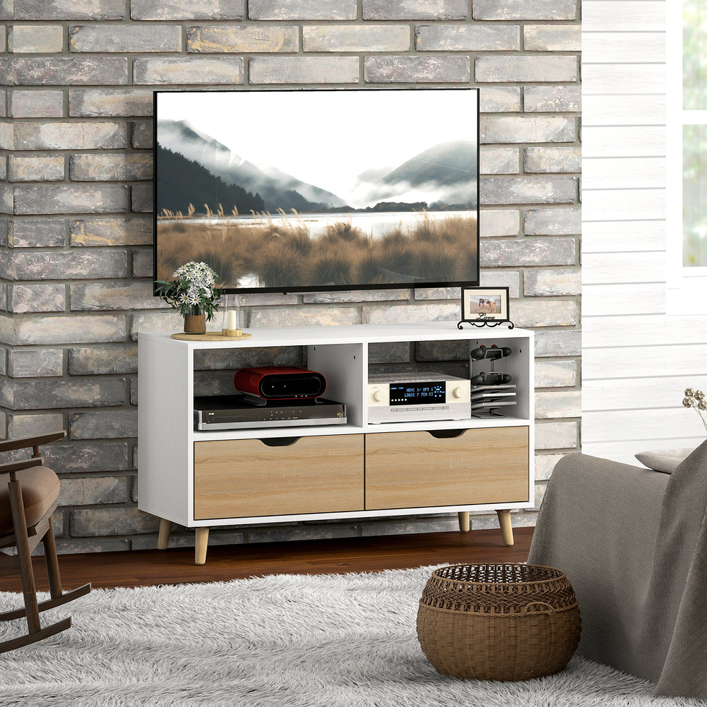 TV-Schrank, TV-Kommode mit Schubladen, Offene Regale, Holz, 99 x 39 x 58 cm