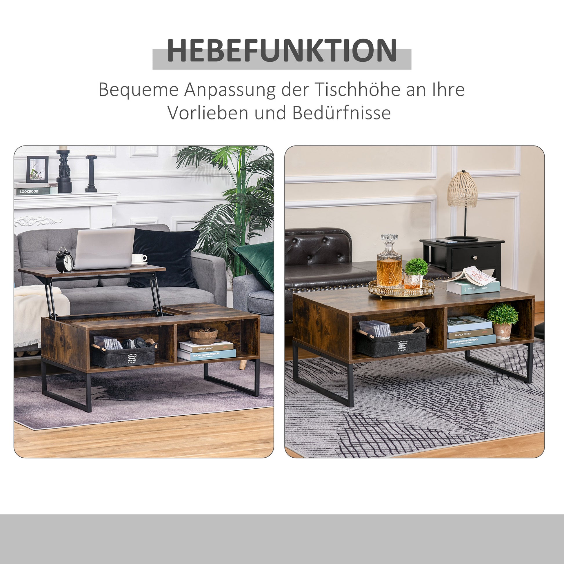Couchtisch mit Höhenverstellbarer Platte Spanplatte Braun 100 x 60 x 44 cm