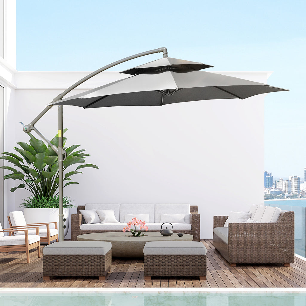 Sonnenschirm Ø2,67 mit Doppeldach Kreuzbasis Stahl Outdoor Sonnenschutz Polyester Stahl