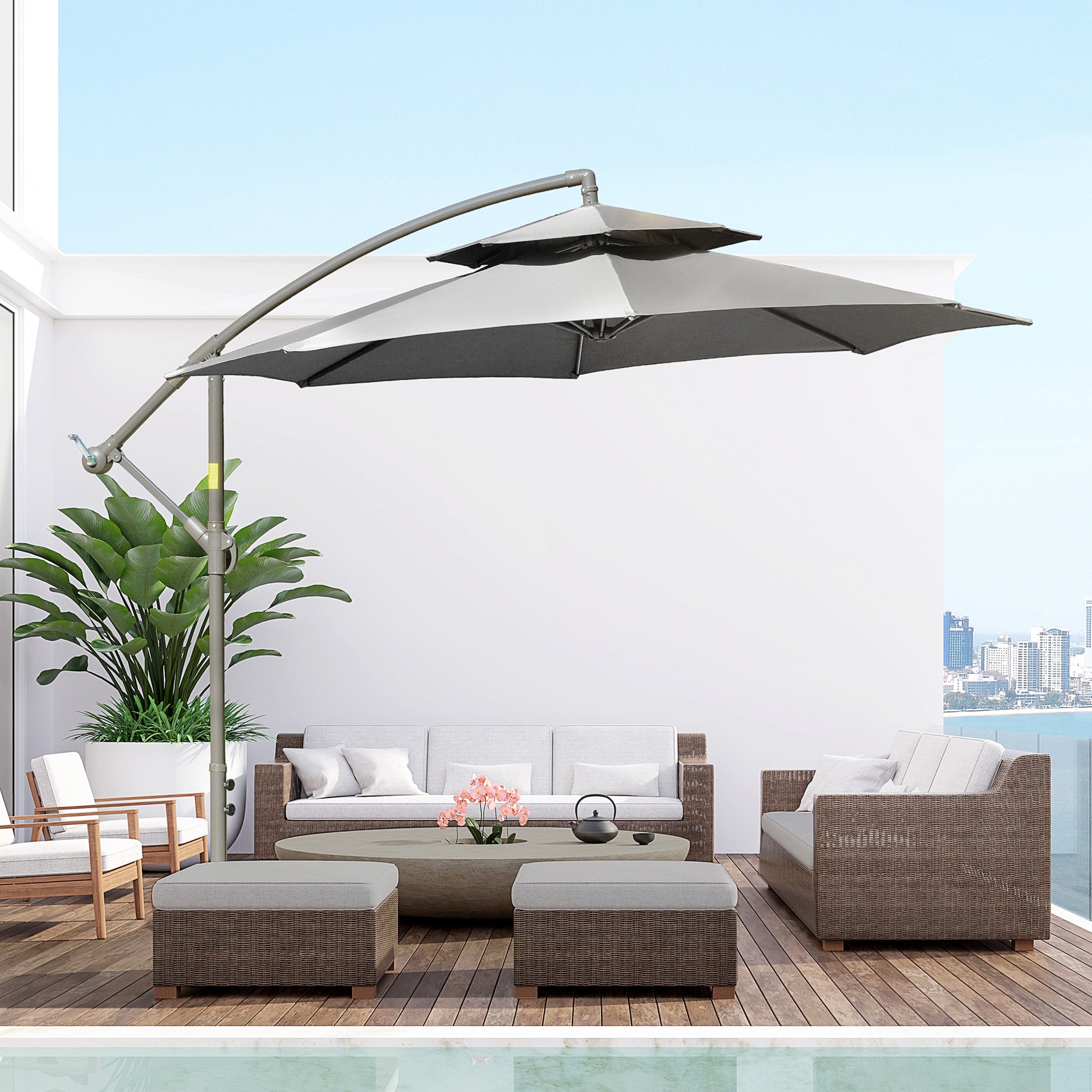 Sonnenschirm Ø2,67 mit Doppeldach Kreuzbasis Stahl Outdoor Sonnenschutz Polyester Stahl