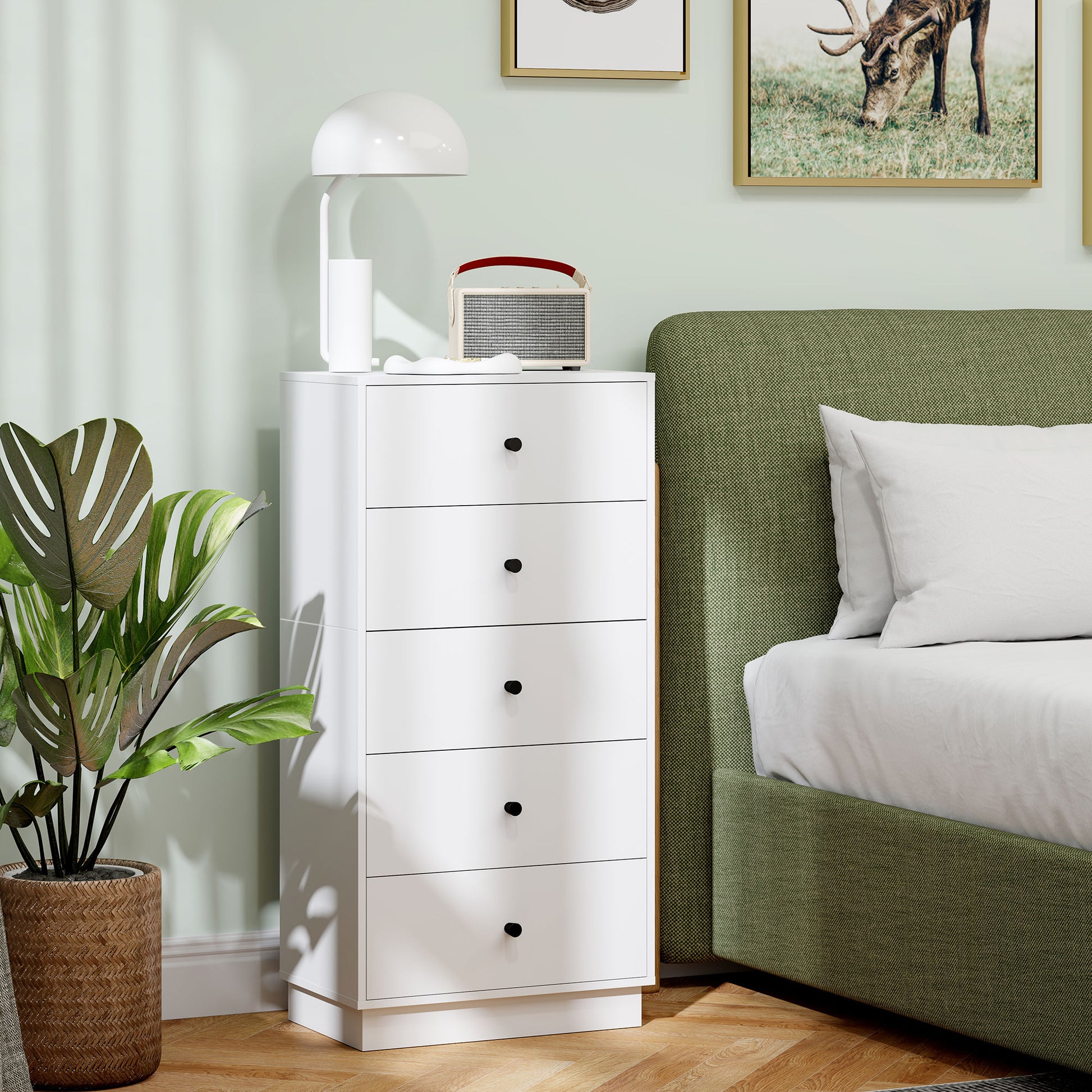 Kommode mit 5 Schubladen Schrank aus Holzwerkstoff im Modern Stil 47 x 29 x 95 cm Weiß