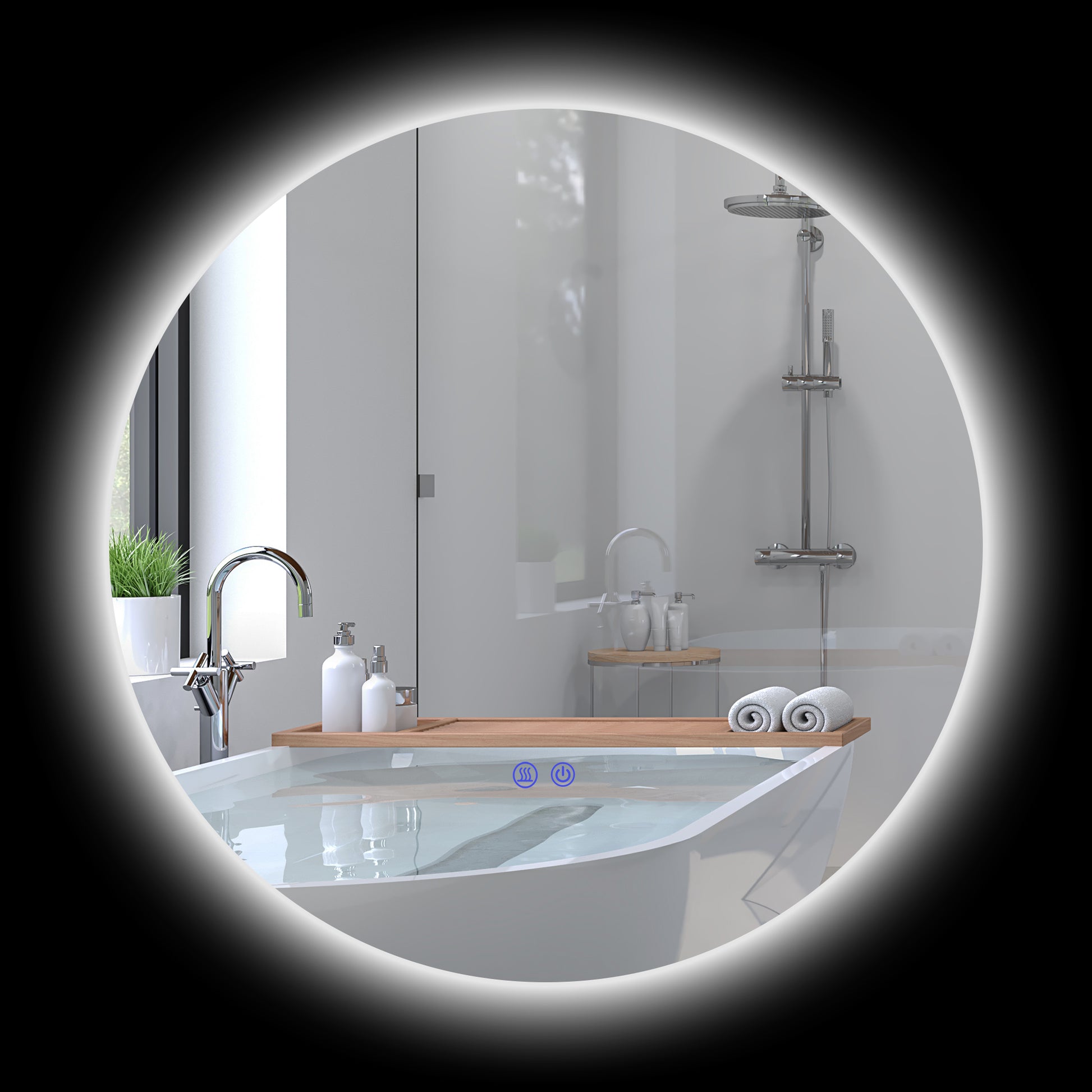 Badezimmerspiegel, LED, Farbwechsel, Antibeschlag, Touch-Schalter, IP44, Ø 60 cm, Weiß