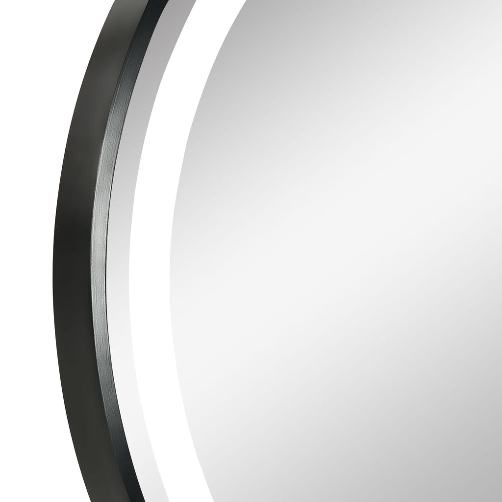 Badezimmerspiegel, LED-Beleuchtung, dimmbar, 3 Lichtfarben, Metallrahmen, Ø60 cm